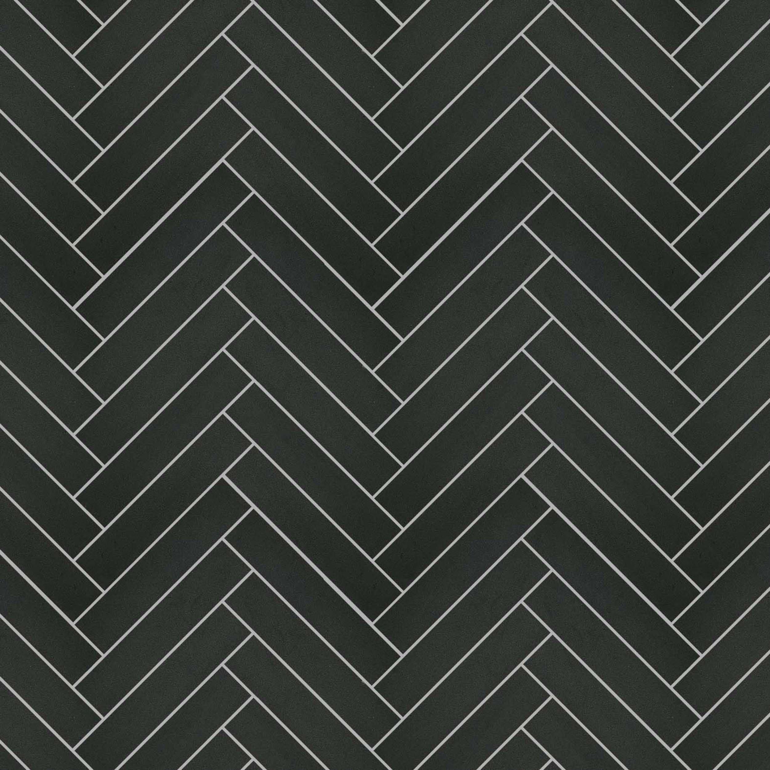 Jet Black Herringbone Honed Basalt Mosaic