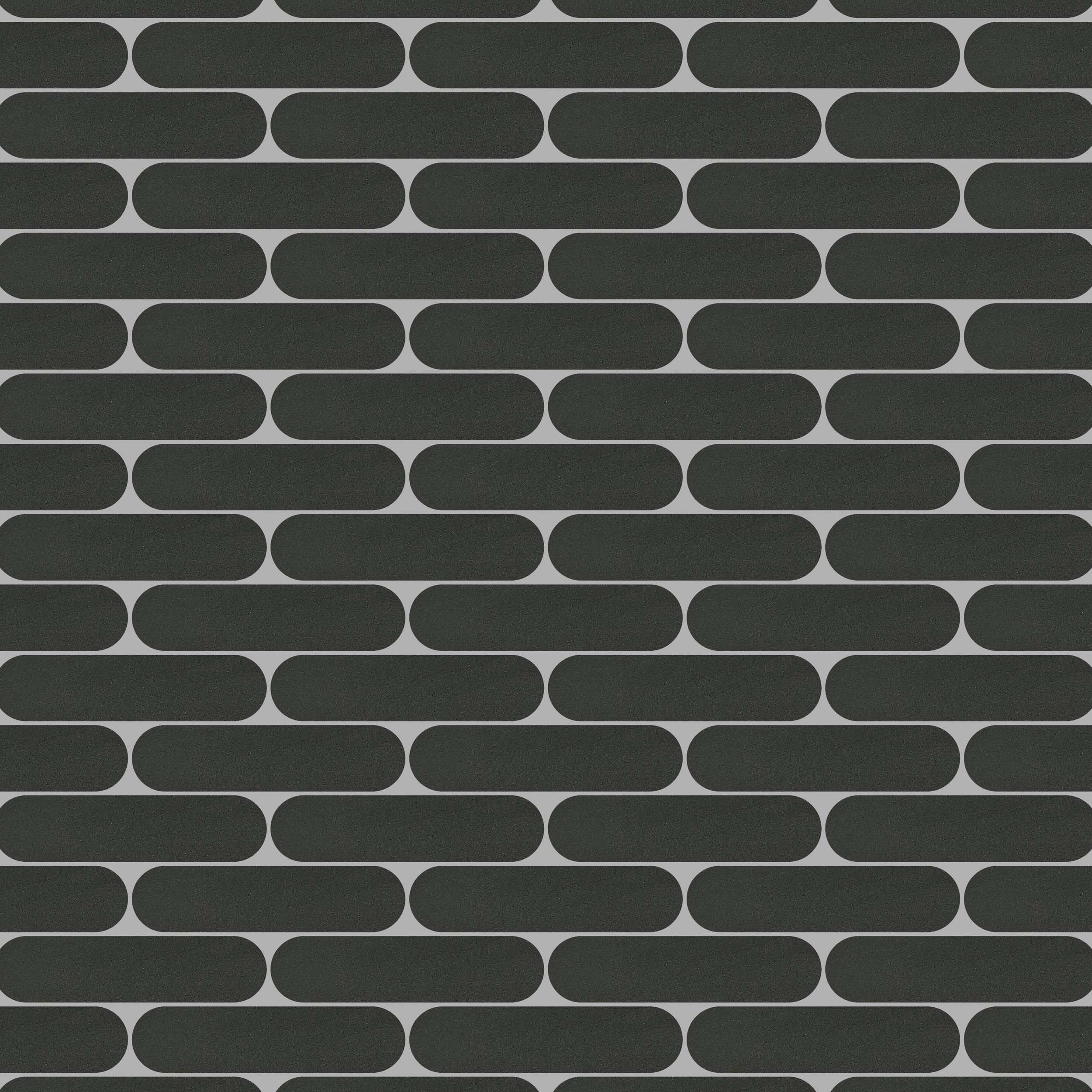 Jet Black Elongated Oval Honed Basalt Mosaic