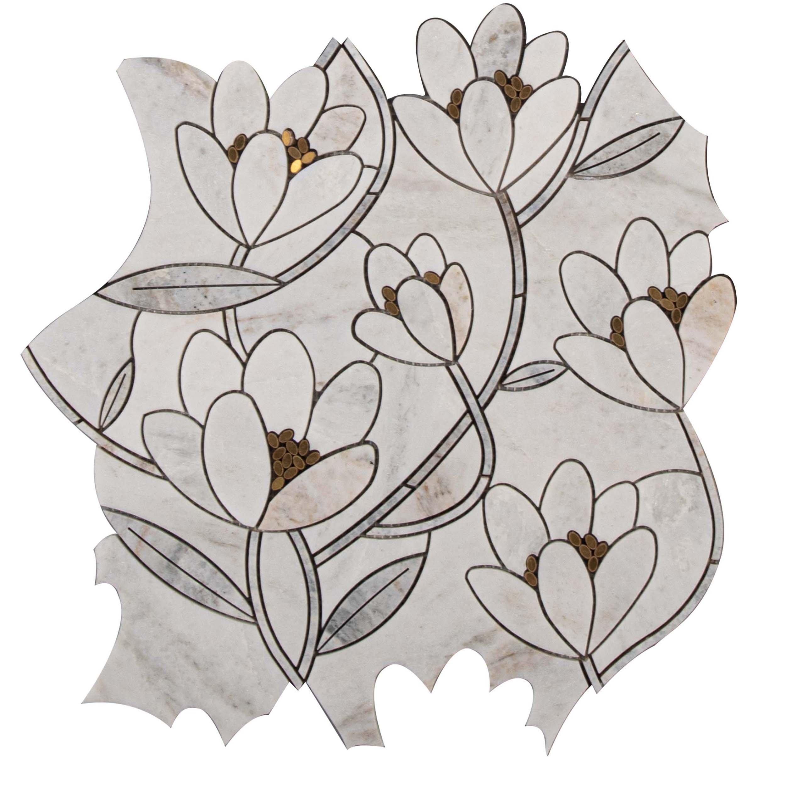 Liliana Bianco Orion Brass Waterjet Marble Mosaic