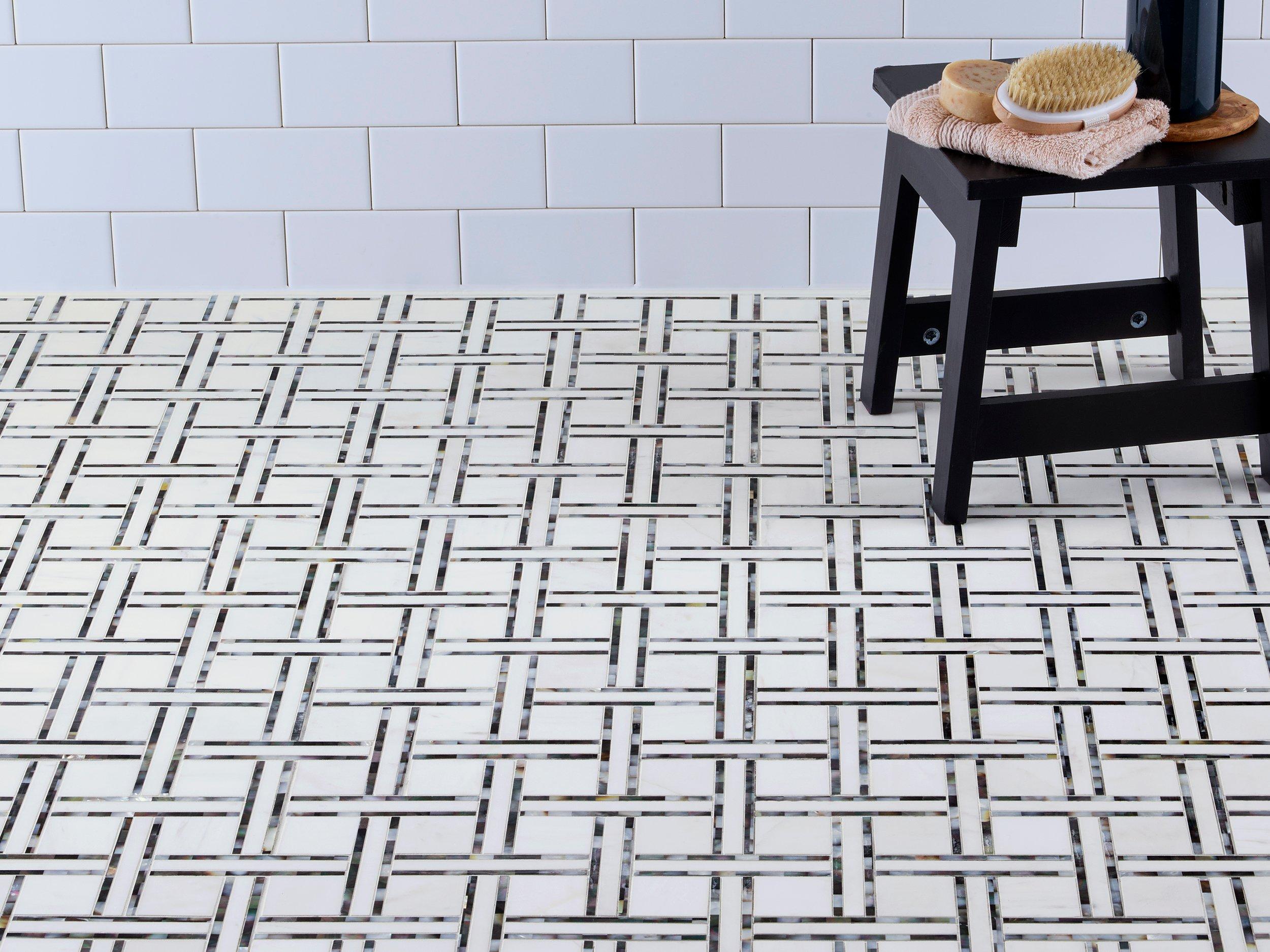 Tahitian Mother of Pearl Dolomite Basketweave Marble Mosaic