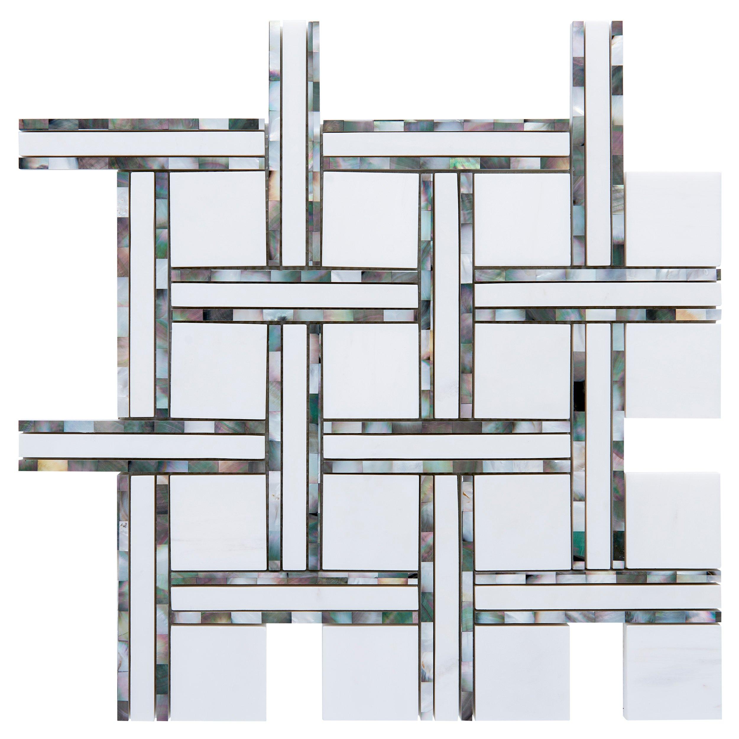 Tahitian Mother of Pearl Dolomite Basketweave Marble Mosaic