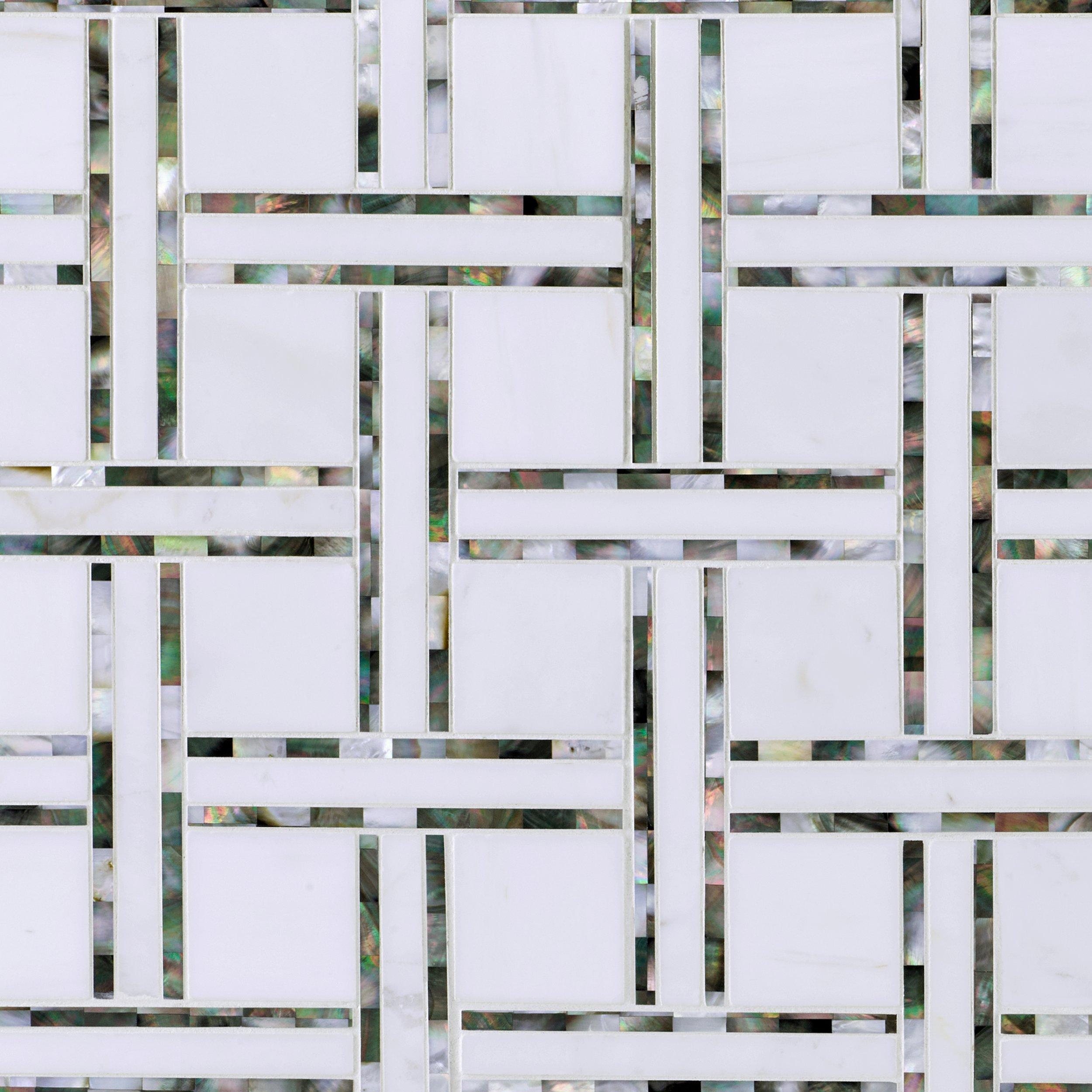 Tahitian Mother of Pearl Dolomite Basketweave Marble Mosaic