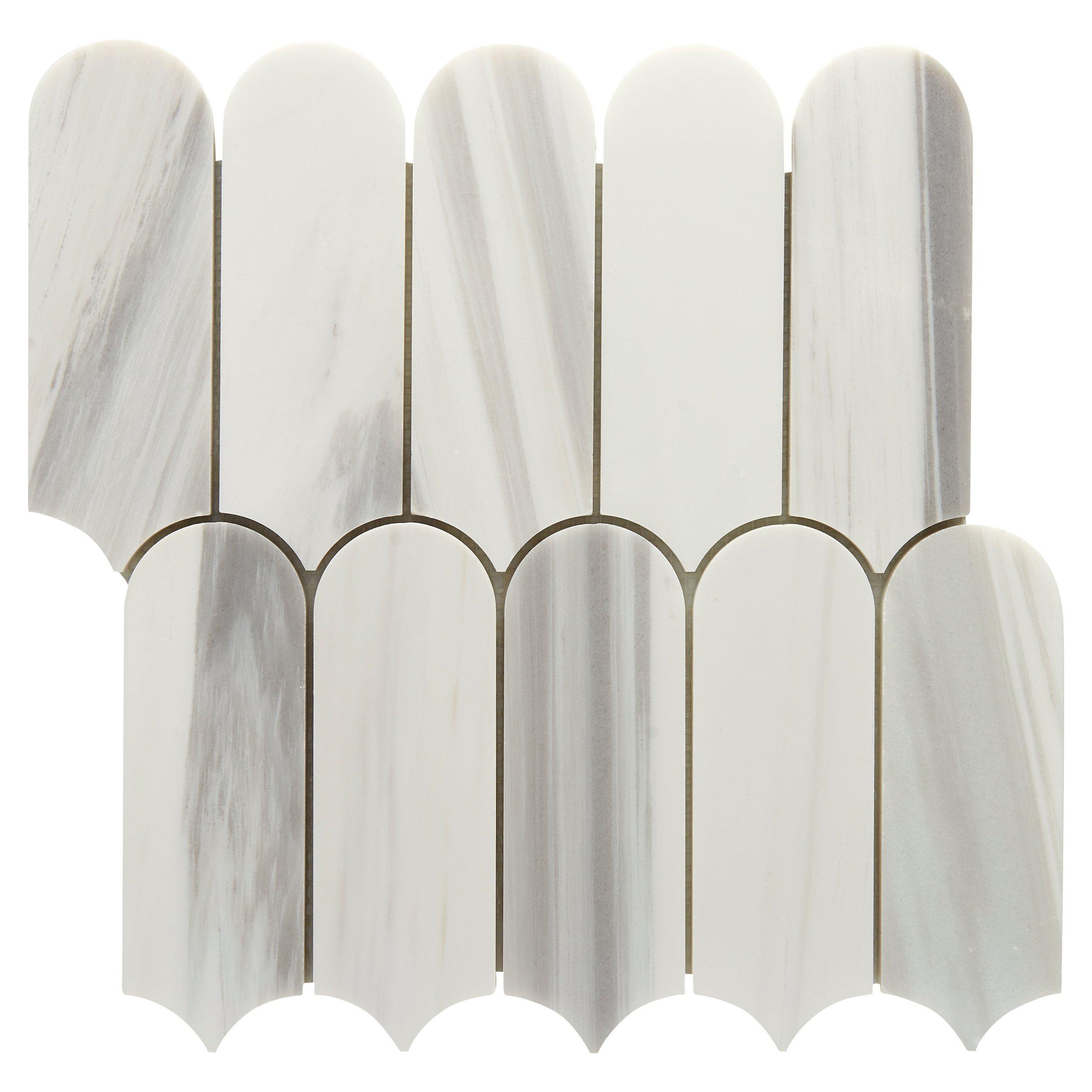 Bianco Venatino Scallop Polished Marble Mosaic