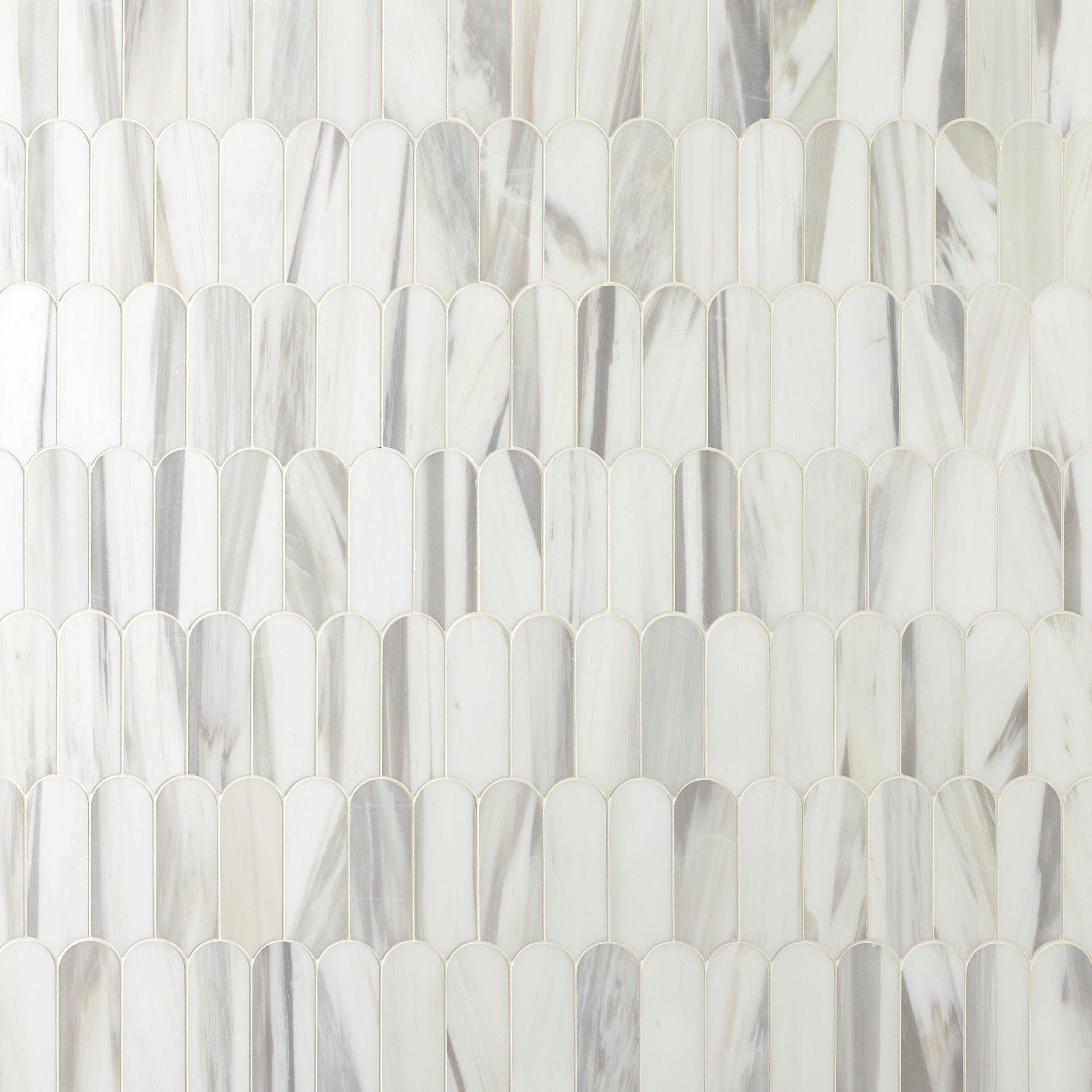 Bianco Venatino Scallop Polished Marble Mosaic