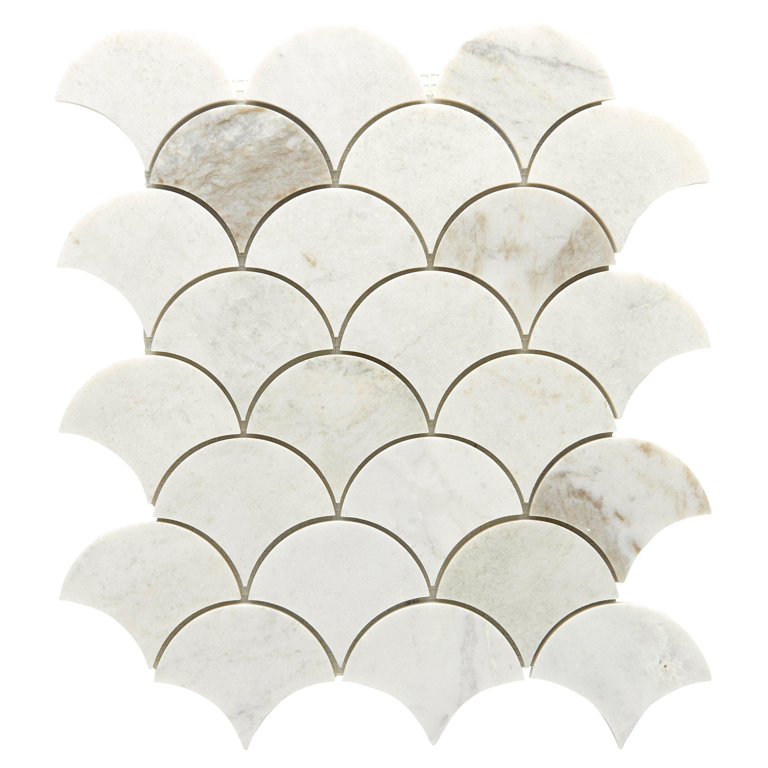 Bianco Orion Fan Honed Marble Mosaic