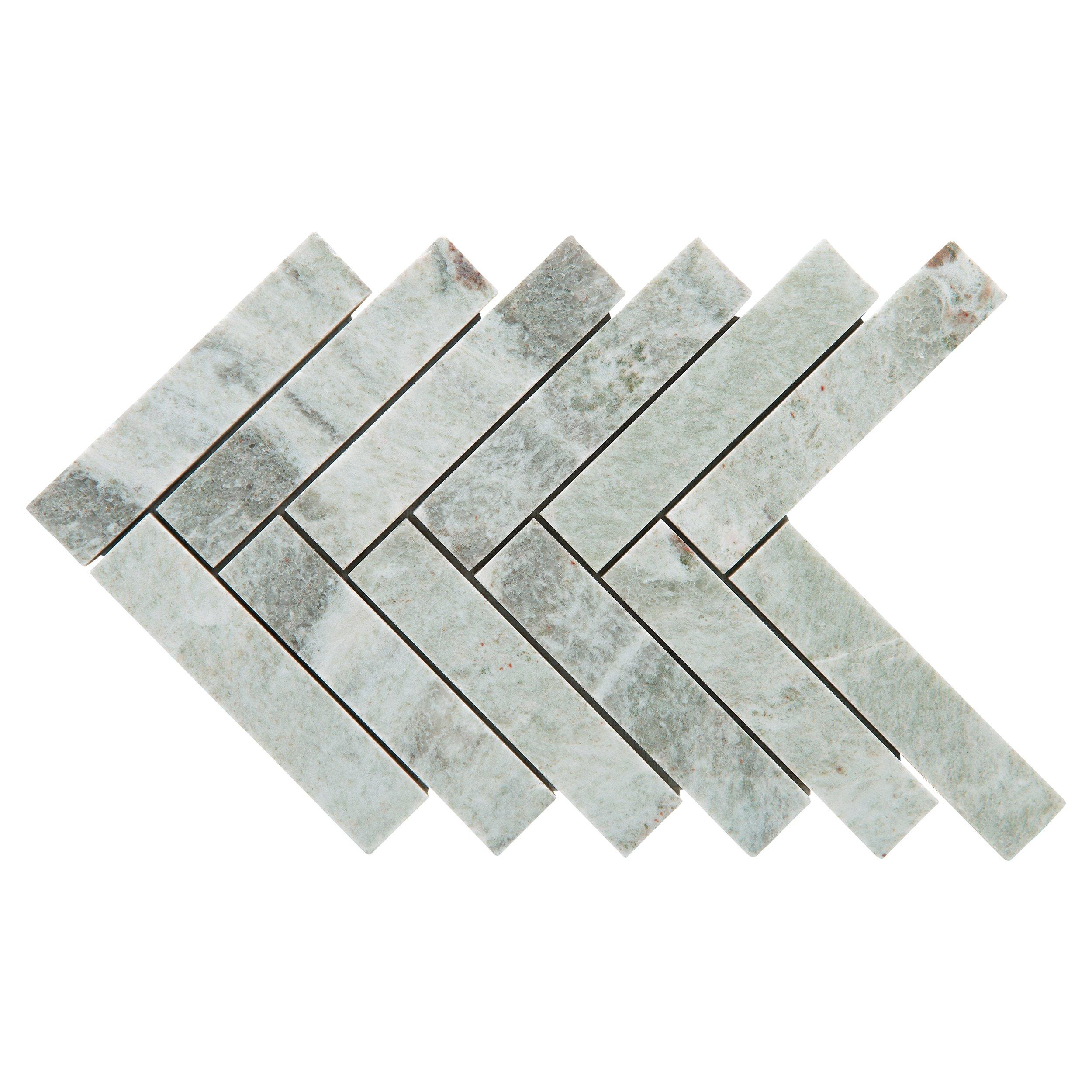 Willow Sage Herringbone Honed Marble Mosaic