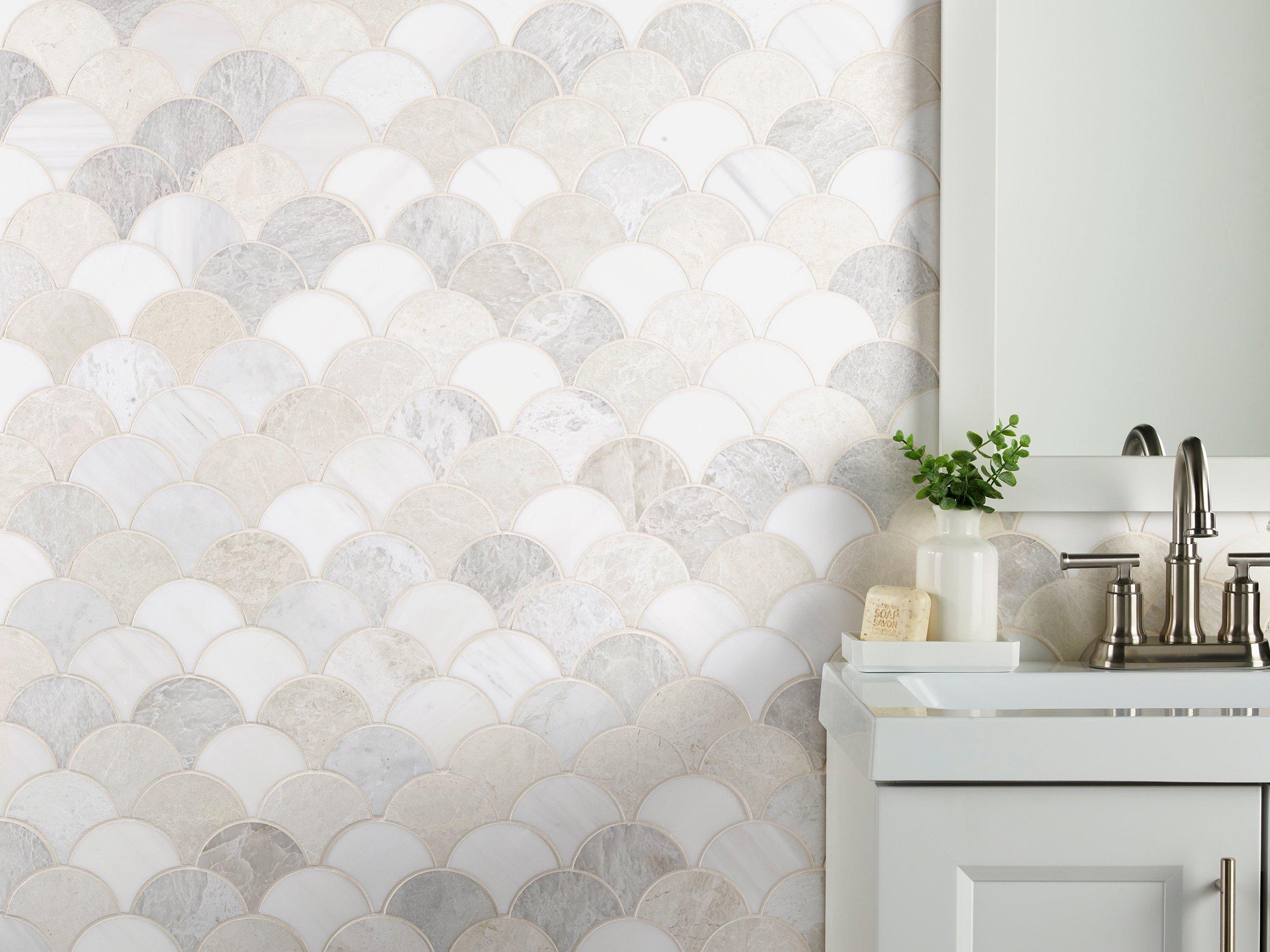 Dolomite Iceberg Blended Fan Marble Mosaic