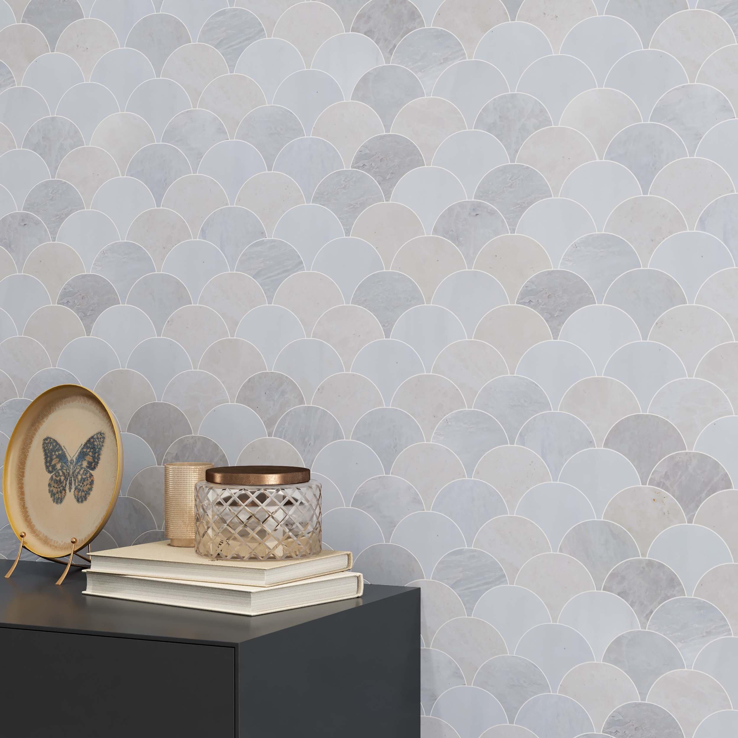 Dolomite Iceberg Blended Fan Marble Mosaic