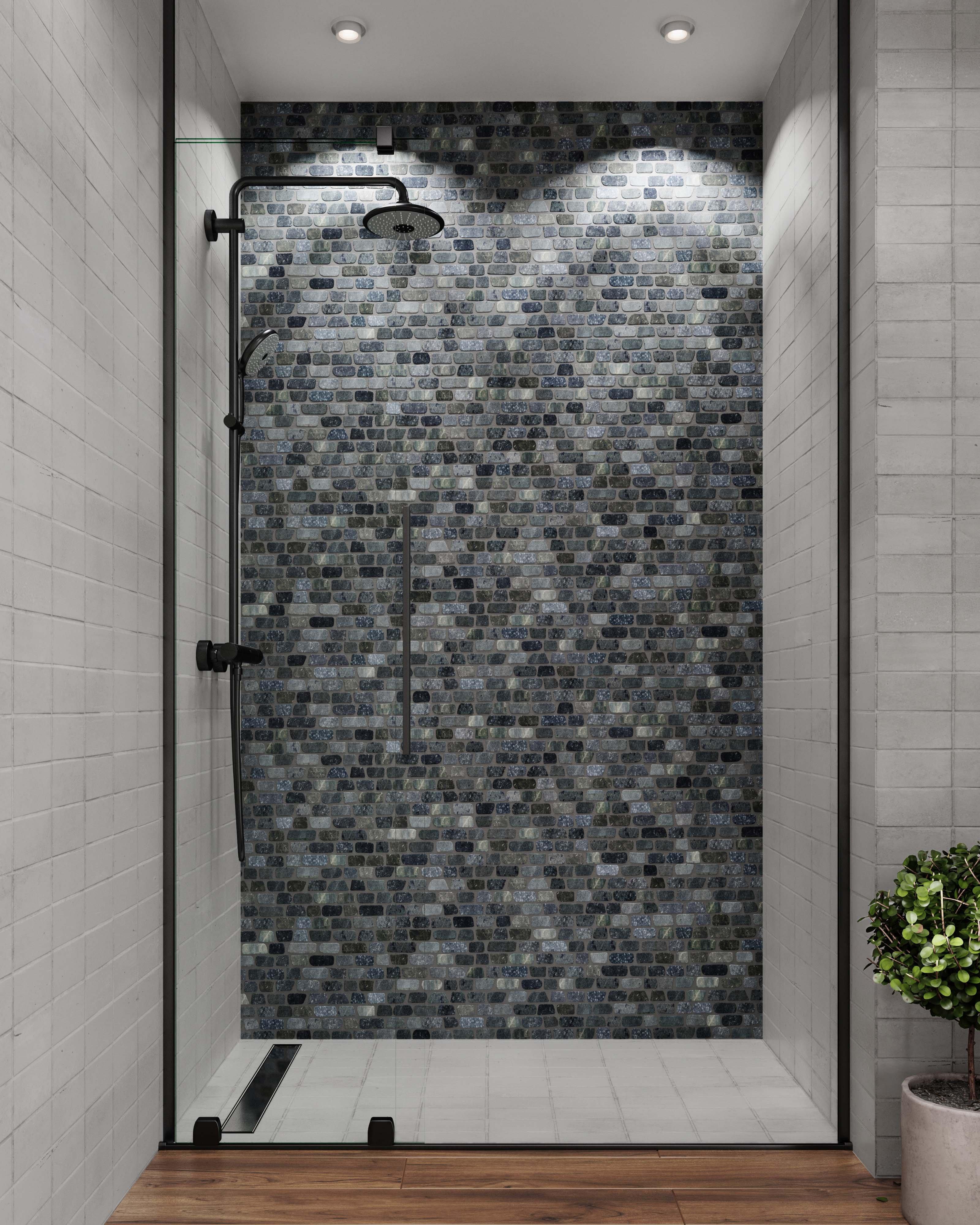 Lake Tahoe Black Strip Pebble Mosaic