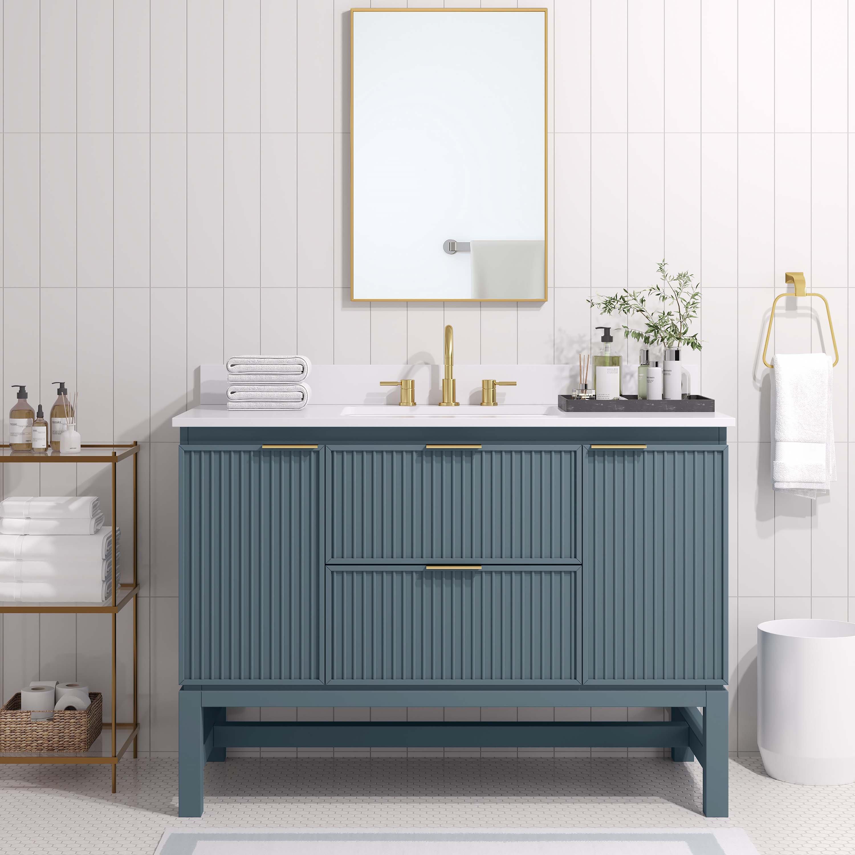 Nylah 49 in. Blue Vanity with Engineered Stone Top | Floor and Decor