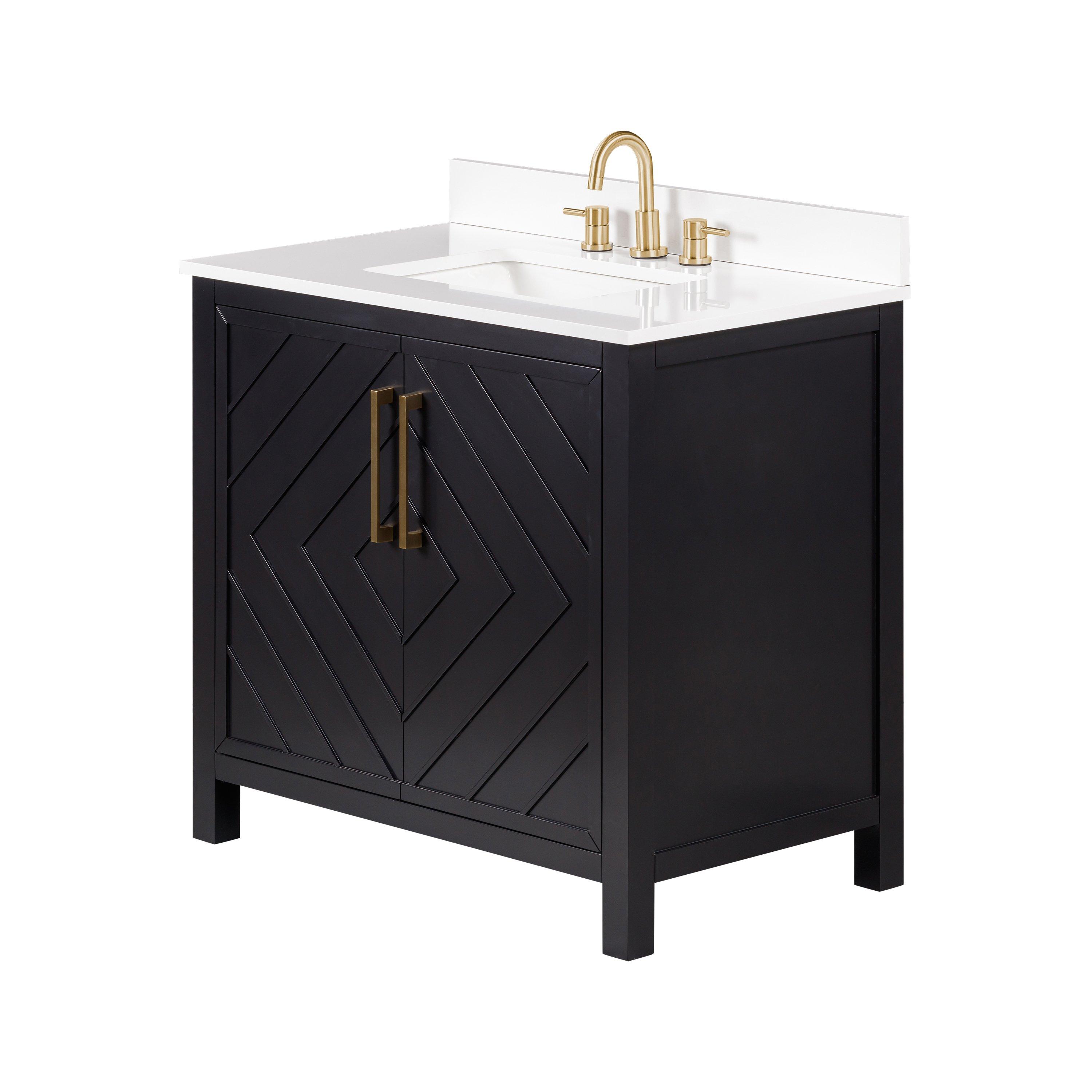 Bryce 37 in. Black Vanity with Engineered Stone Top