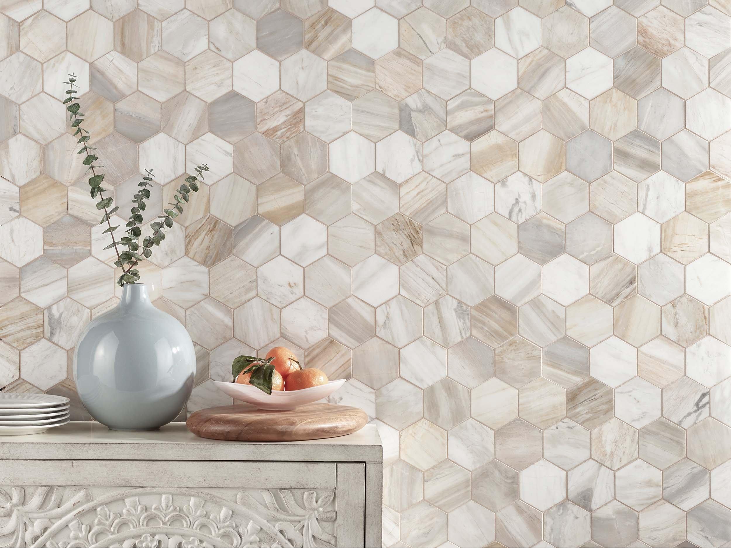Sienna Hexagon Honed Marble Mosaic