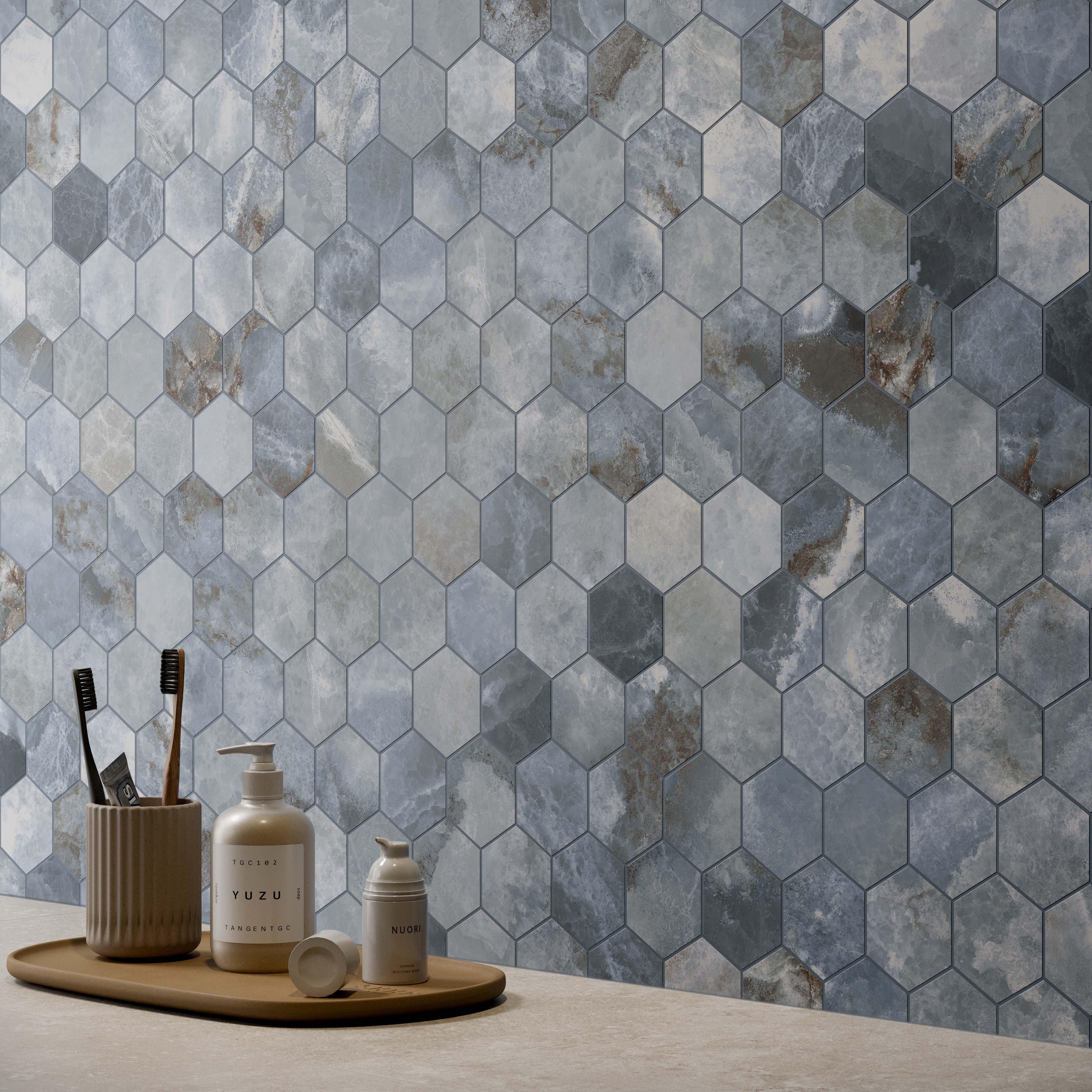 Oceana Azul Hexagon Matte Porcelain Mosaic