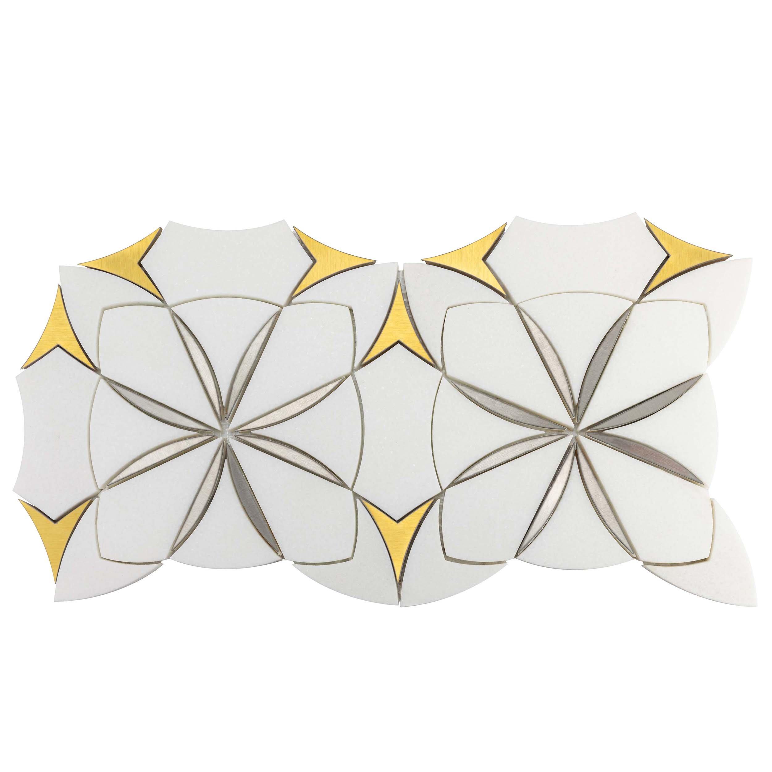 Monaco Thassos Brass Stainless Steel Waterjet Marble Mosaic