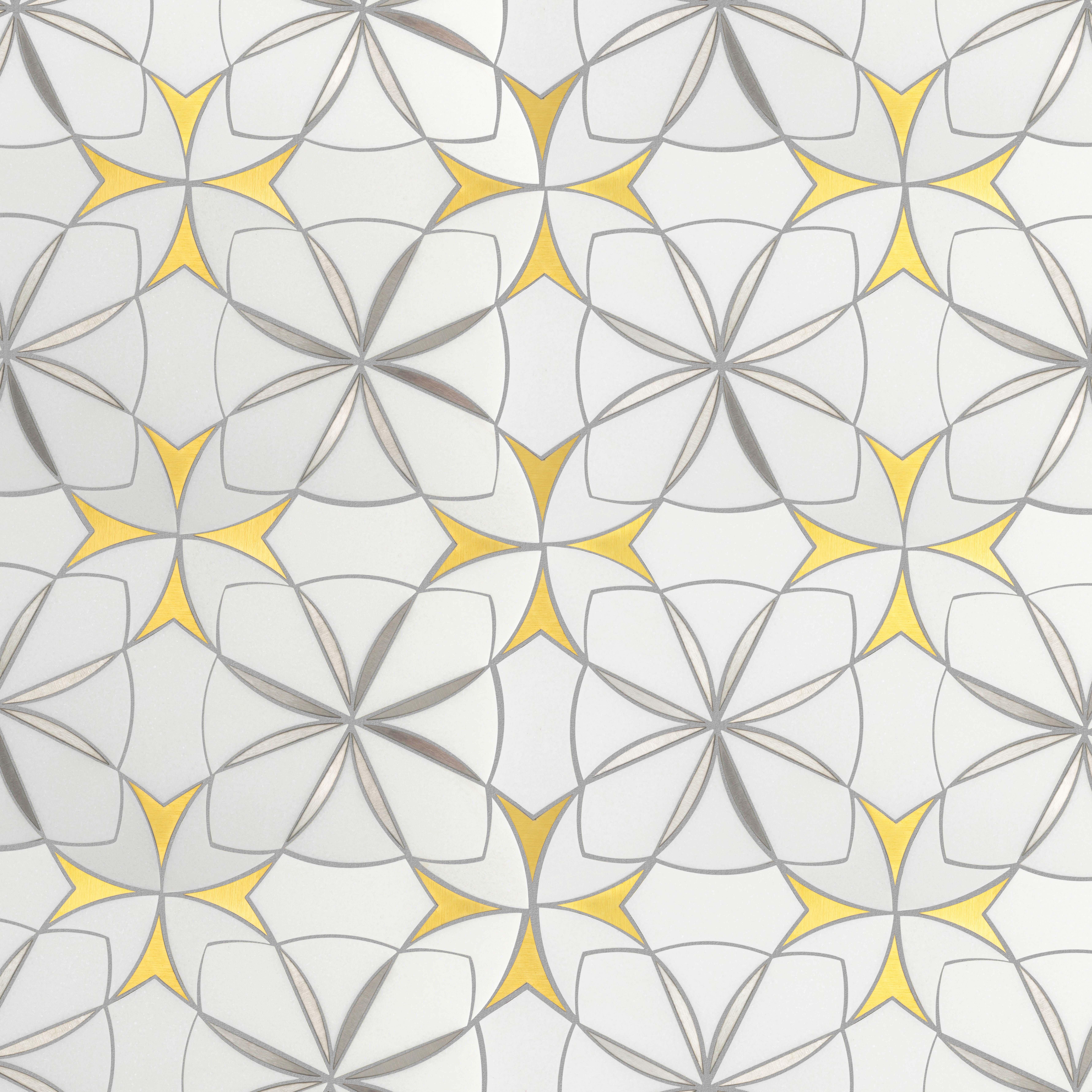 Monaco Thassos Brass Stainless Steel Waterjet Marble Mosaic