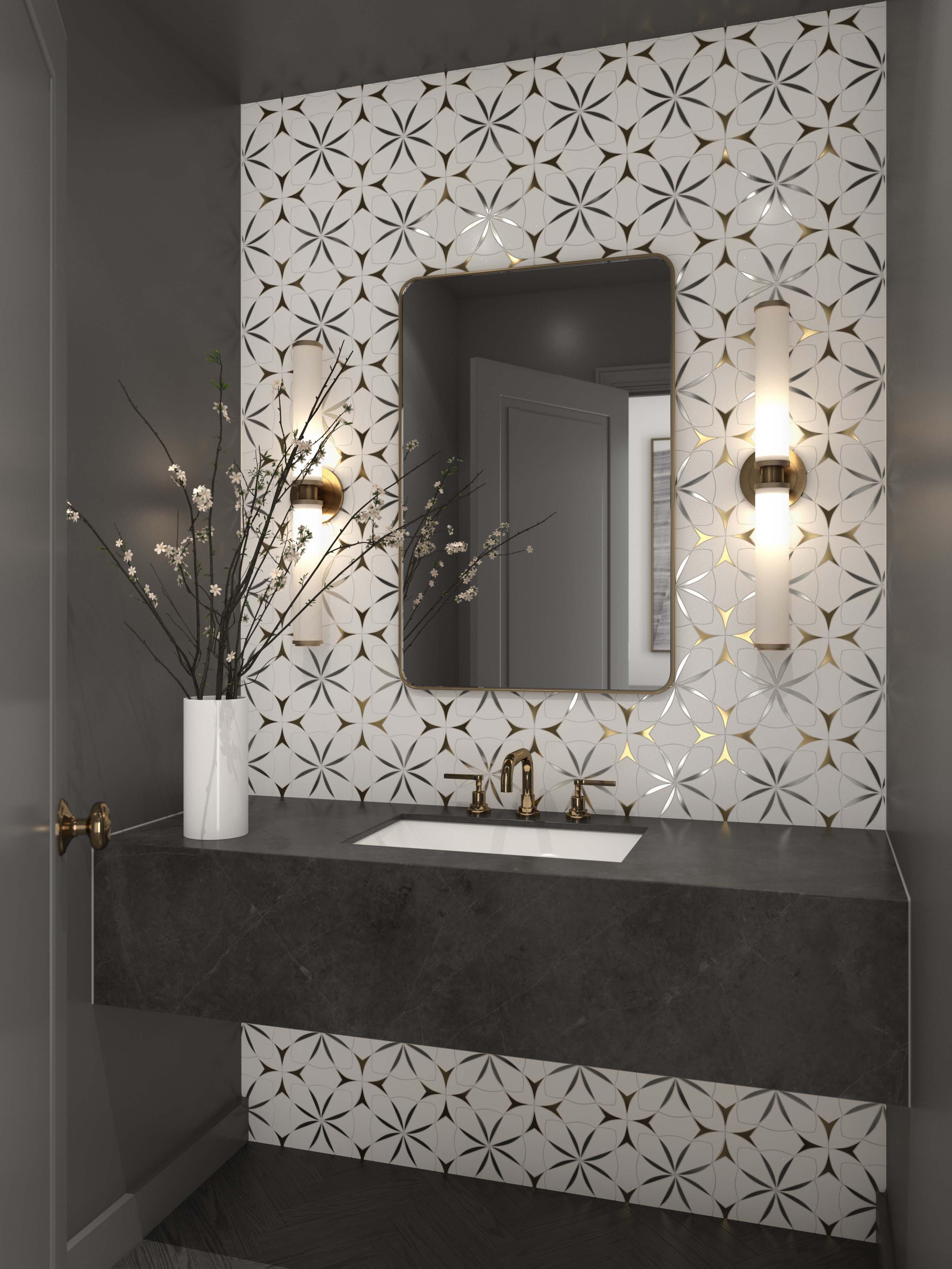 Monaco Thassos Brass Stainless Steel Waterjet Mosaic