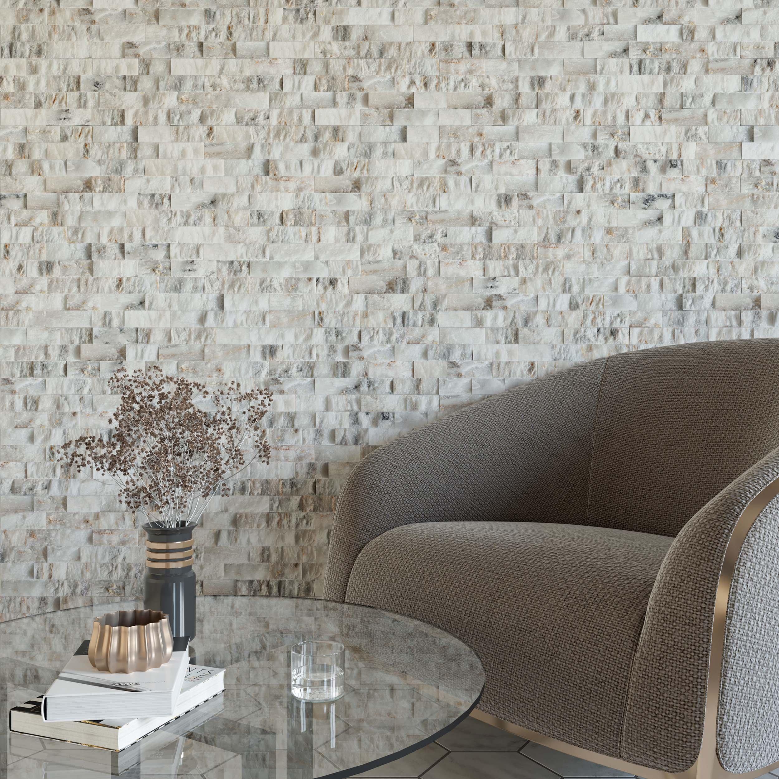 Giallo Dolomite Splitface Marble Ledger Panel