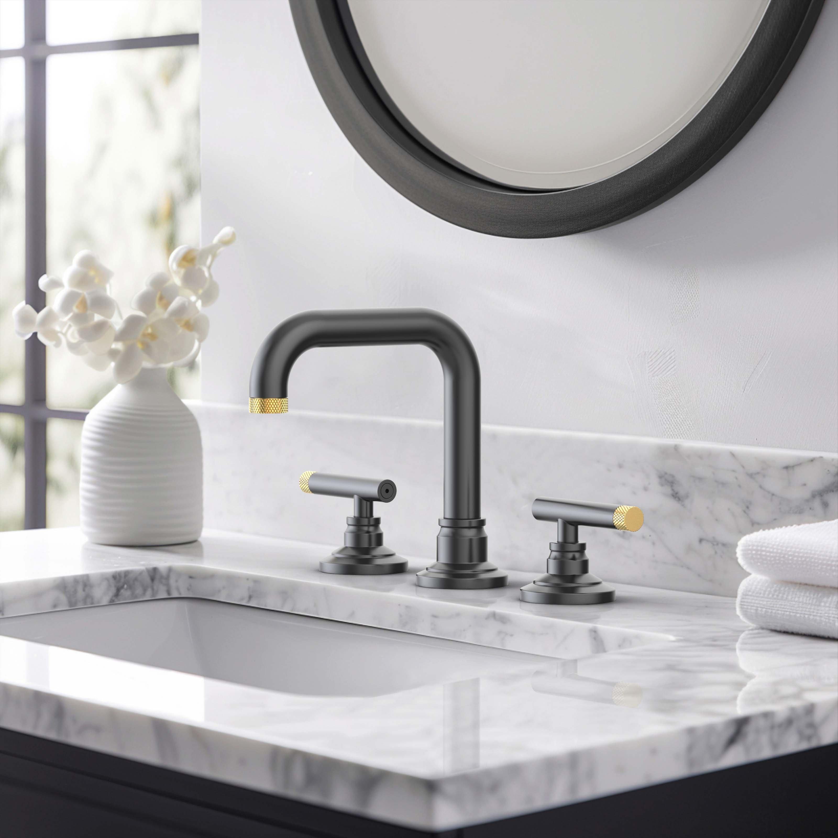 Duke 8 in. Widespread Brushed Gold and Matte Black Bath Faucet