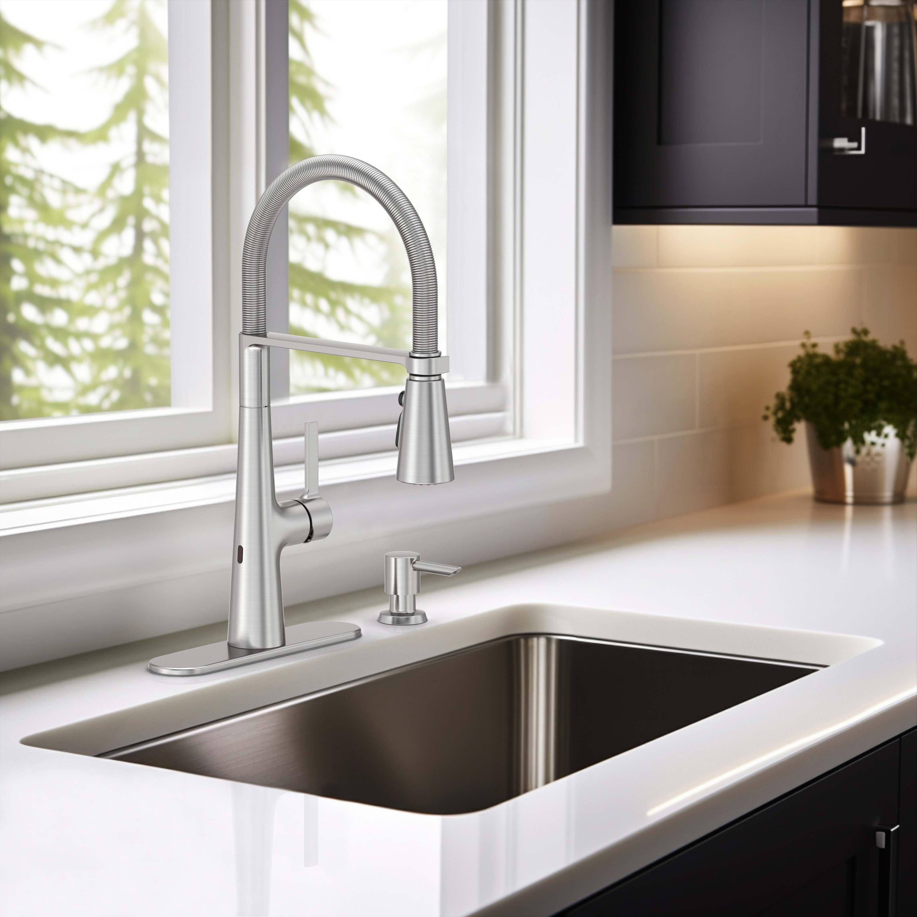 Leo Tight Spring Brushed Nickel Kitchen Faucet