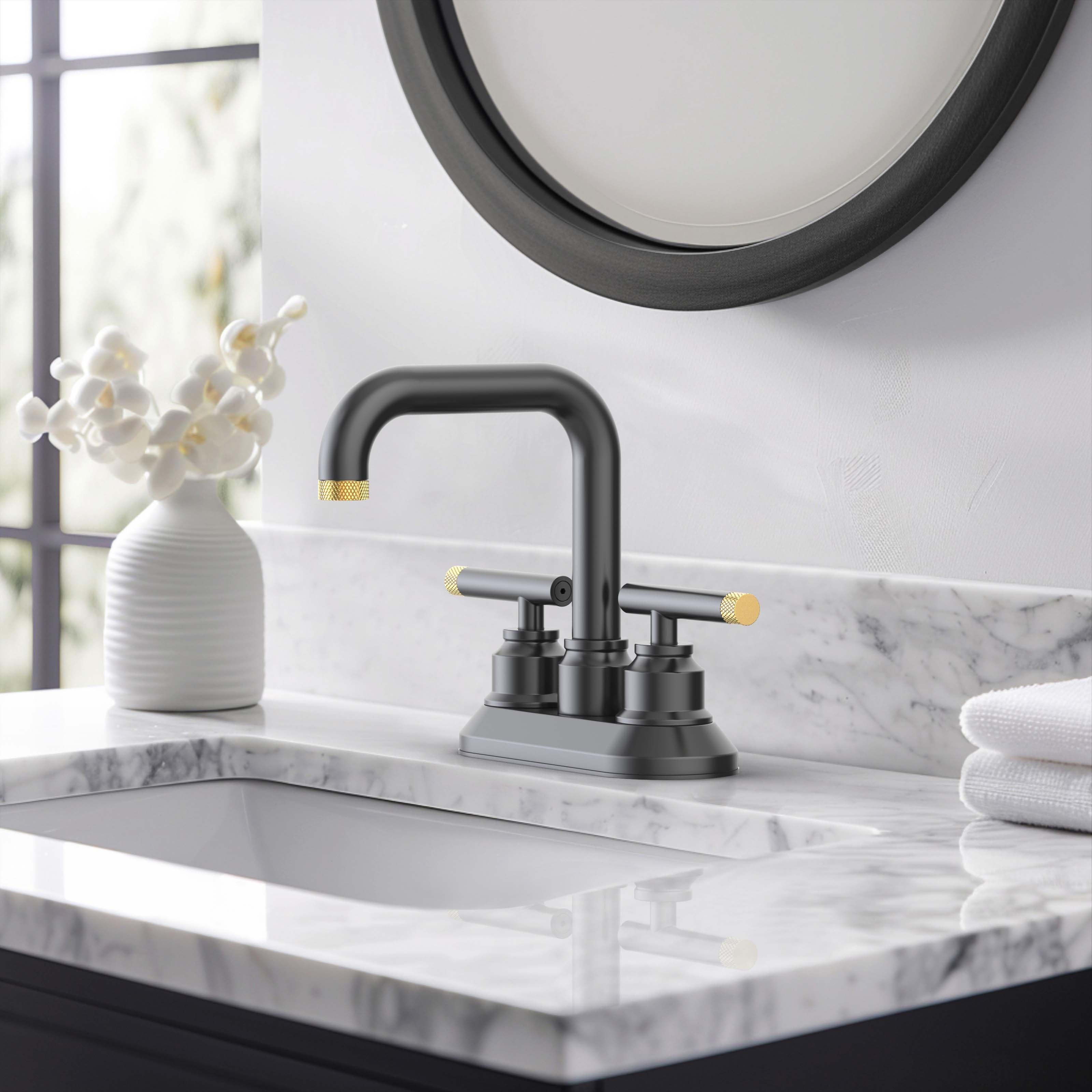 Duke 4 in. Center Set Brushed Gold and Matte Black Bath Faucet