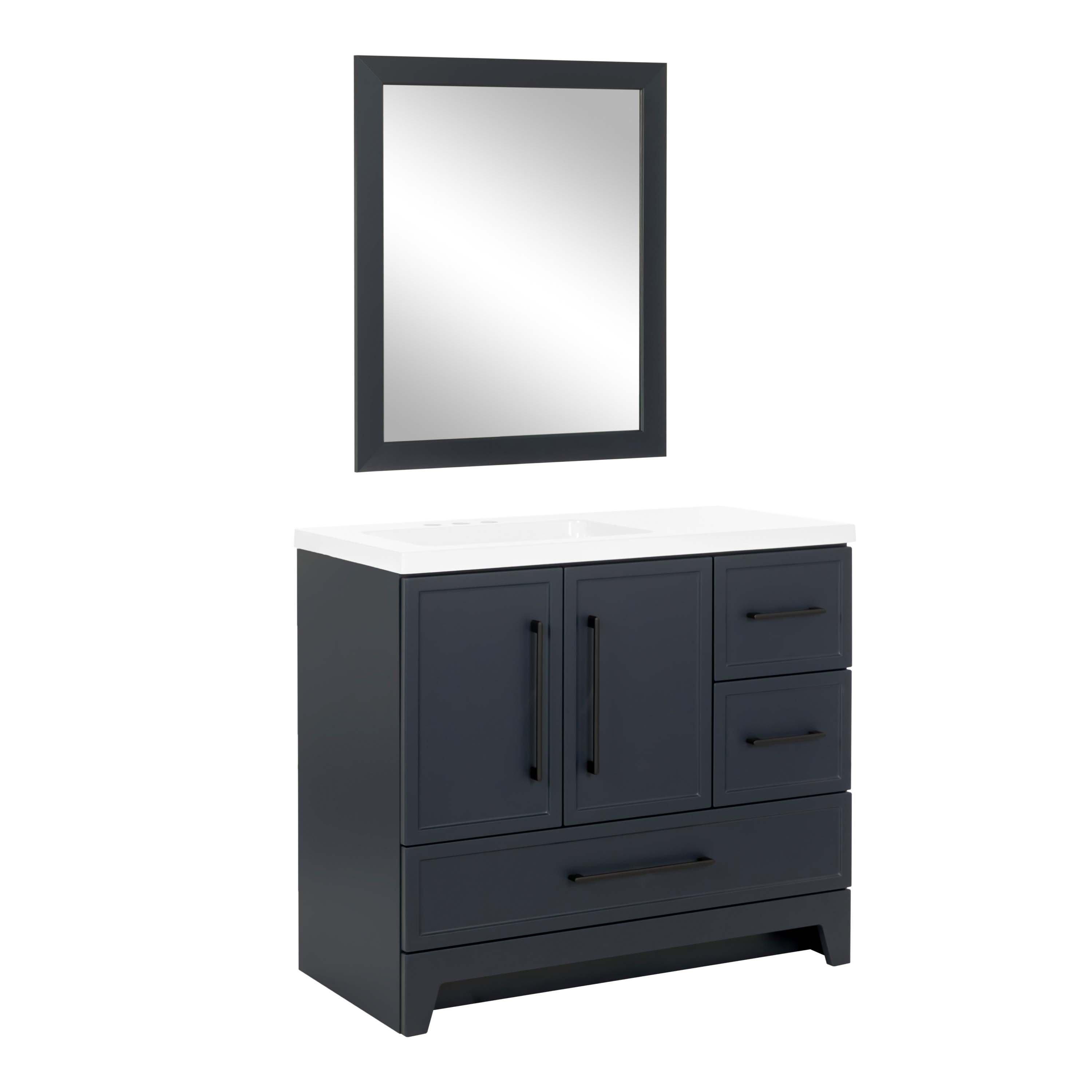 Eli 37 in. Deep Blue Vanity with Cultured Marble Top Includes Mirror