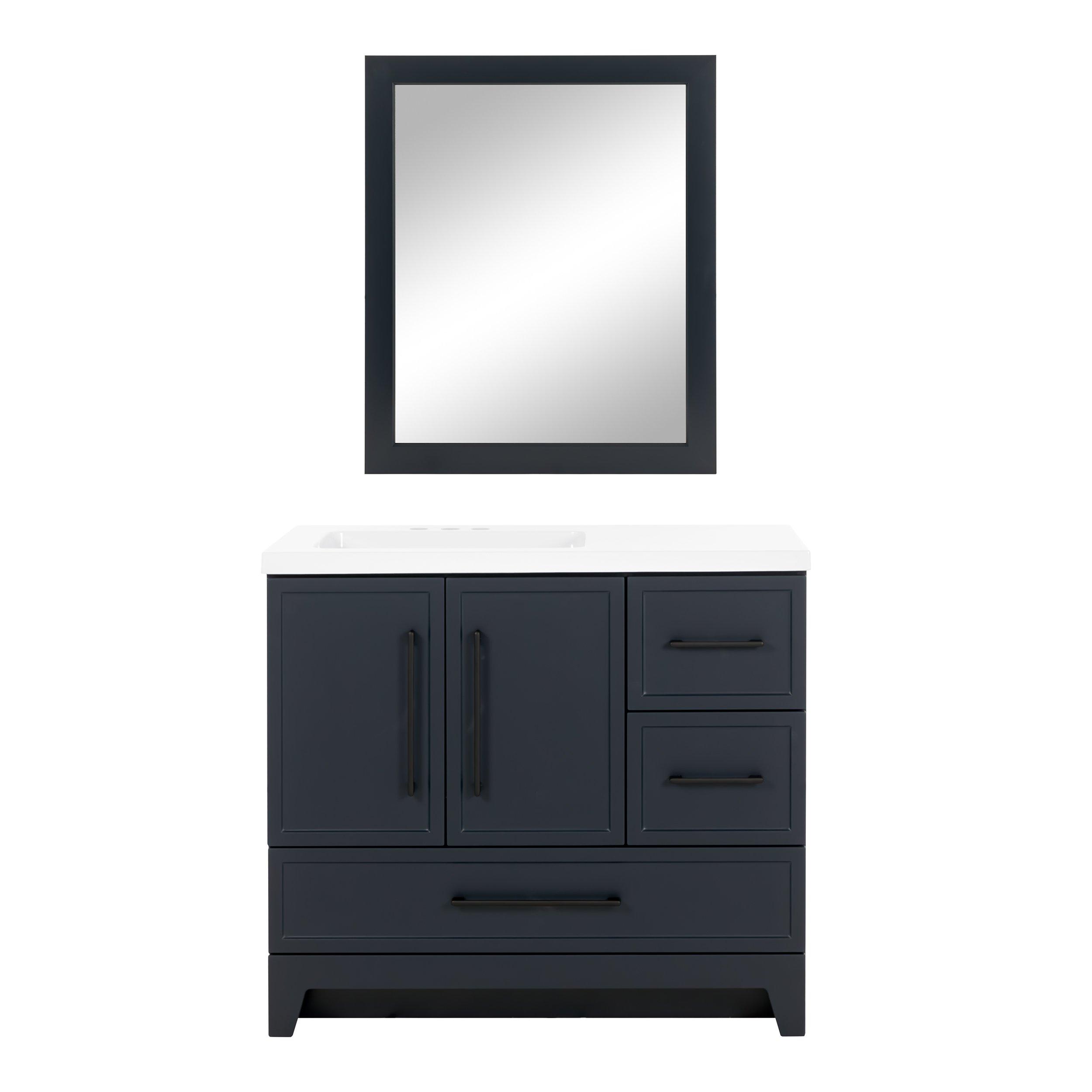 Eli 37 in. Deep Blue Vanity with Cultured Marble Top Includes Mirror