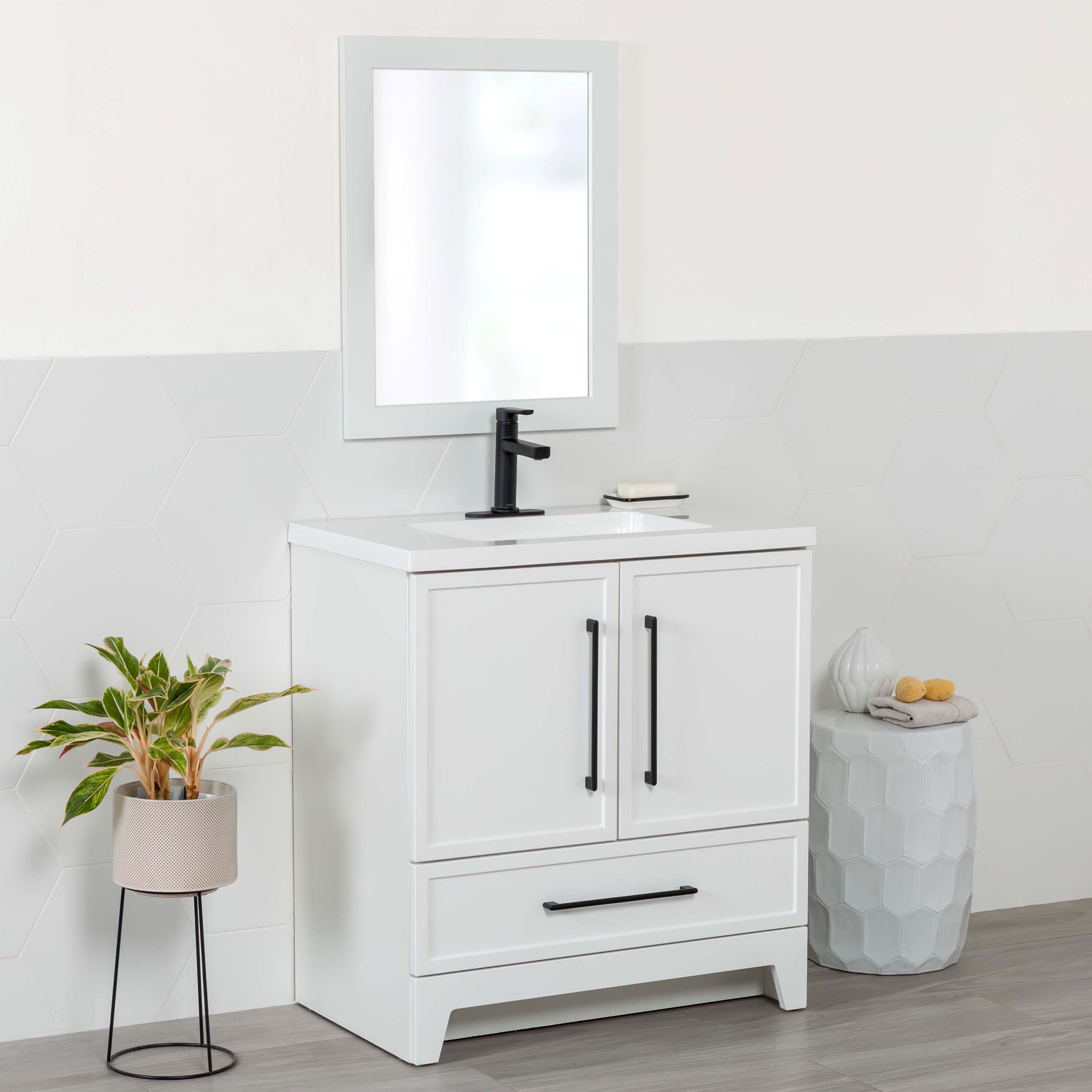 Eli 31 in. White Vanity with Cultured Marble Top Includes Mirror