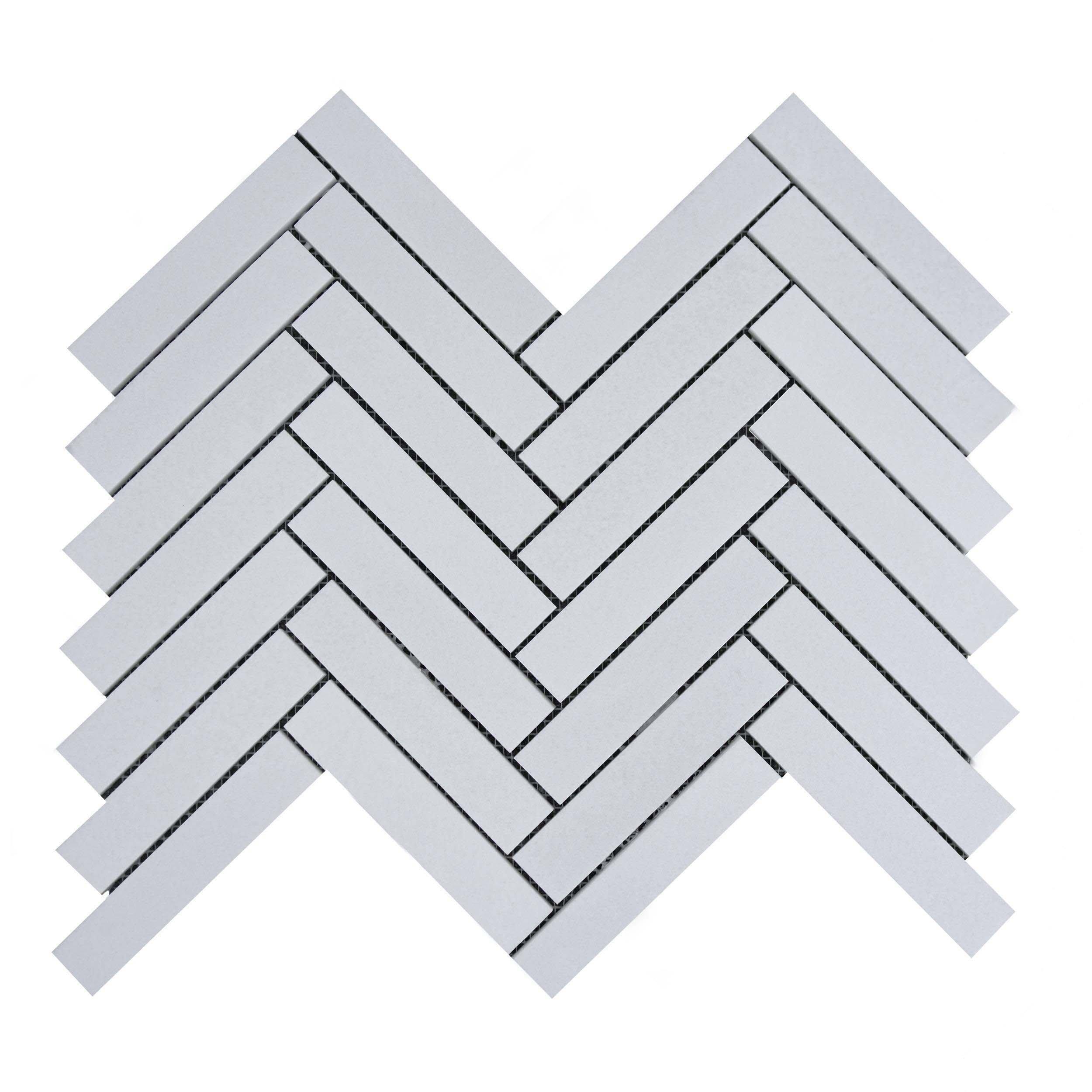 Thassos Herringbone Honed Marble Mosaic