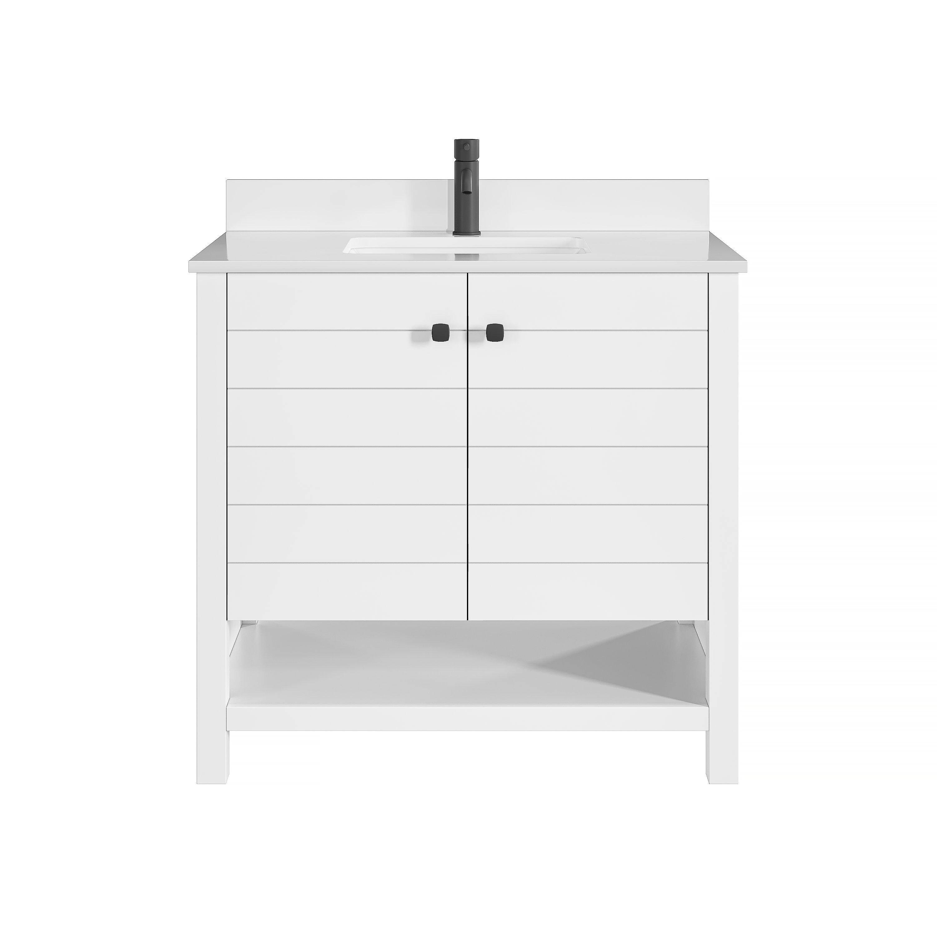 Dover 37 in. White Vanity with Engineered Stone Top
