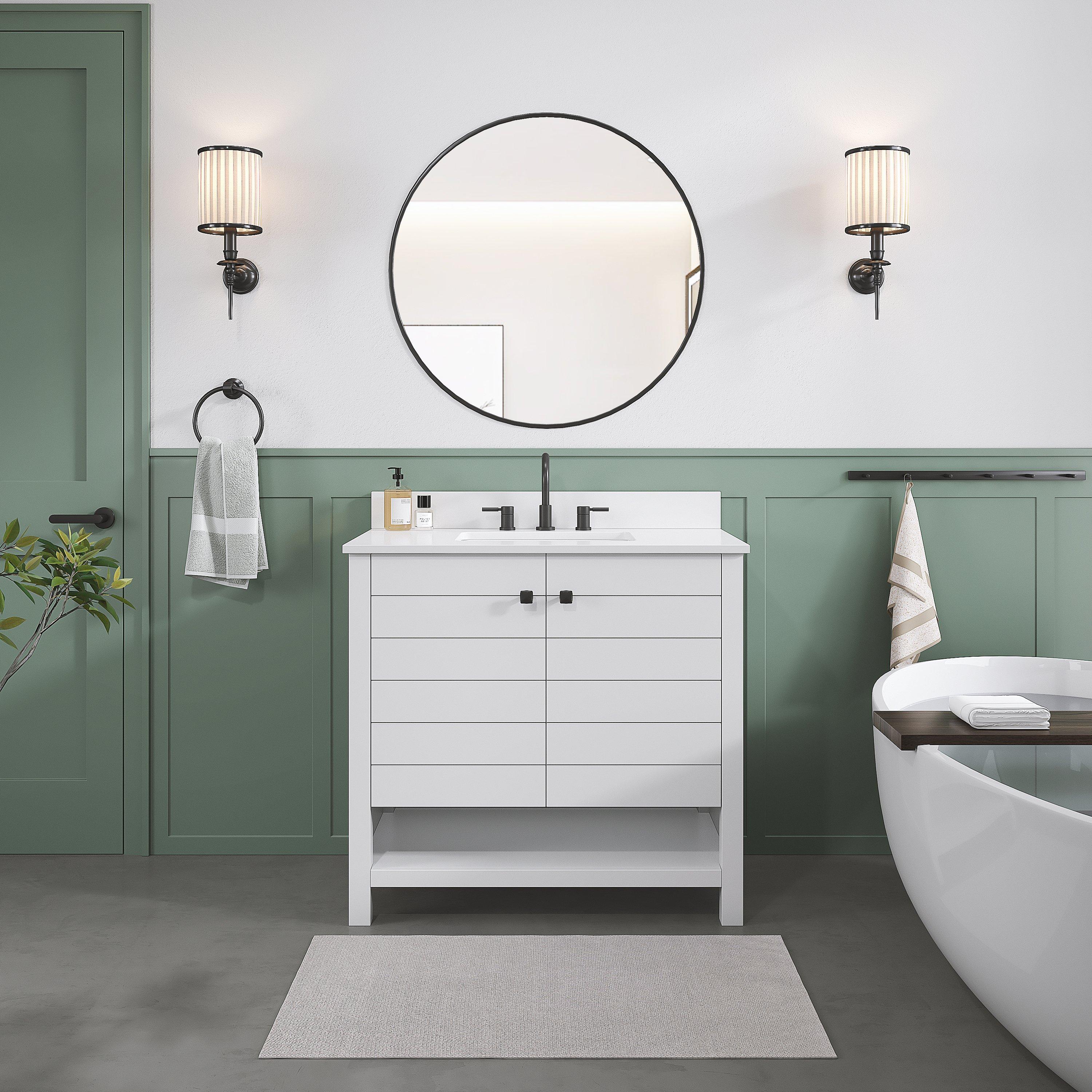 Dover 37 in. White Vanity with Engineered Stone Top