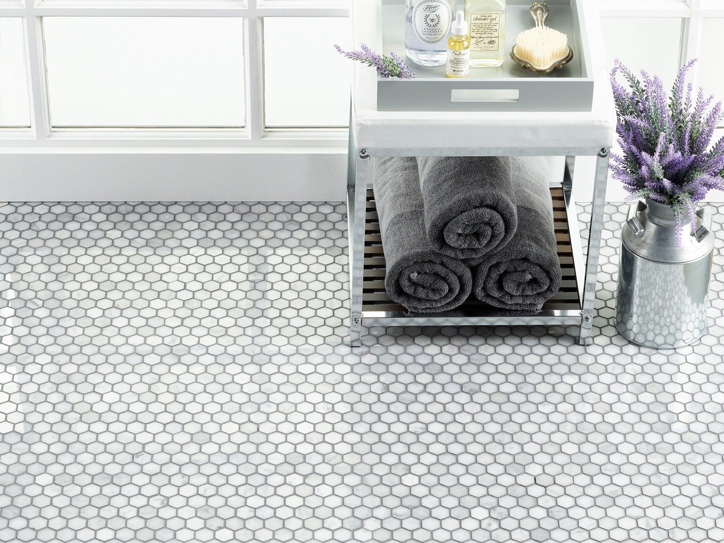 Bianco Carrara Polished Marble Hexagon Mosaic