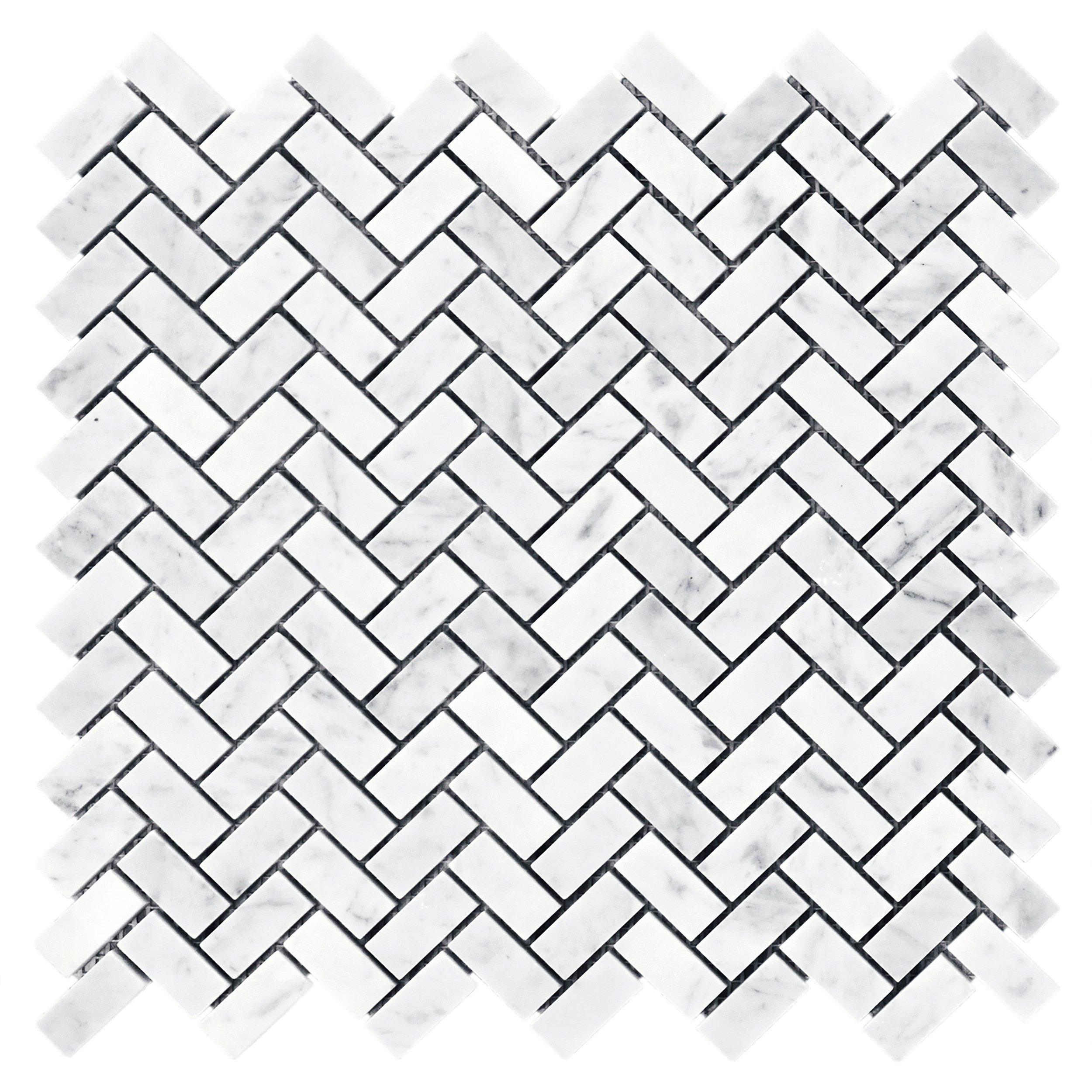 Bianco Carrara Herringbone Polished Marble Mosaic