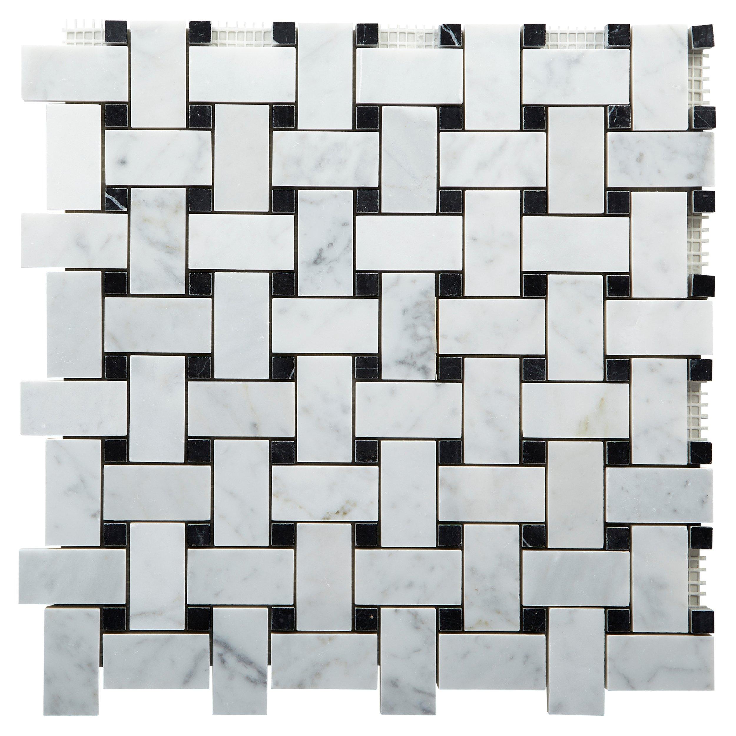 Bianco Carrara Basketweave Polished Marble Mosaic