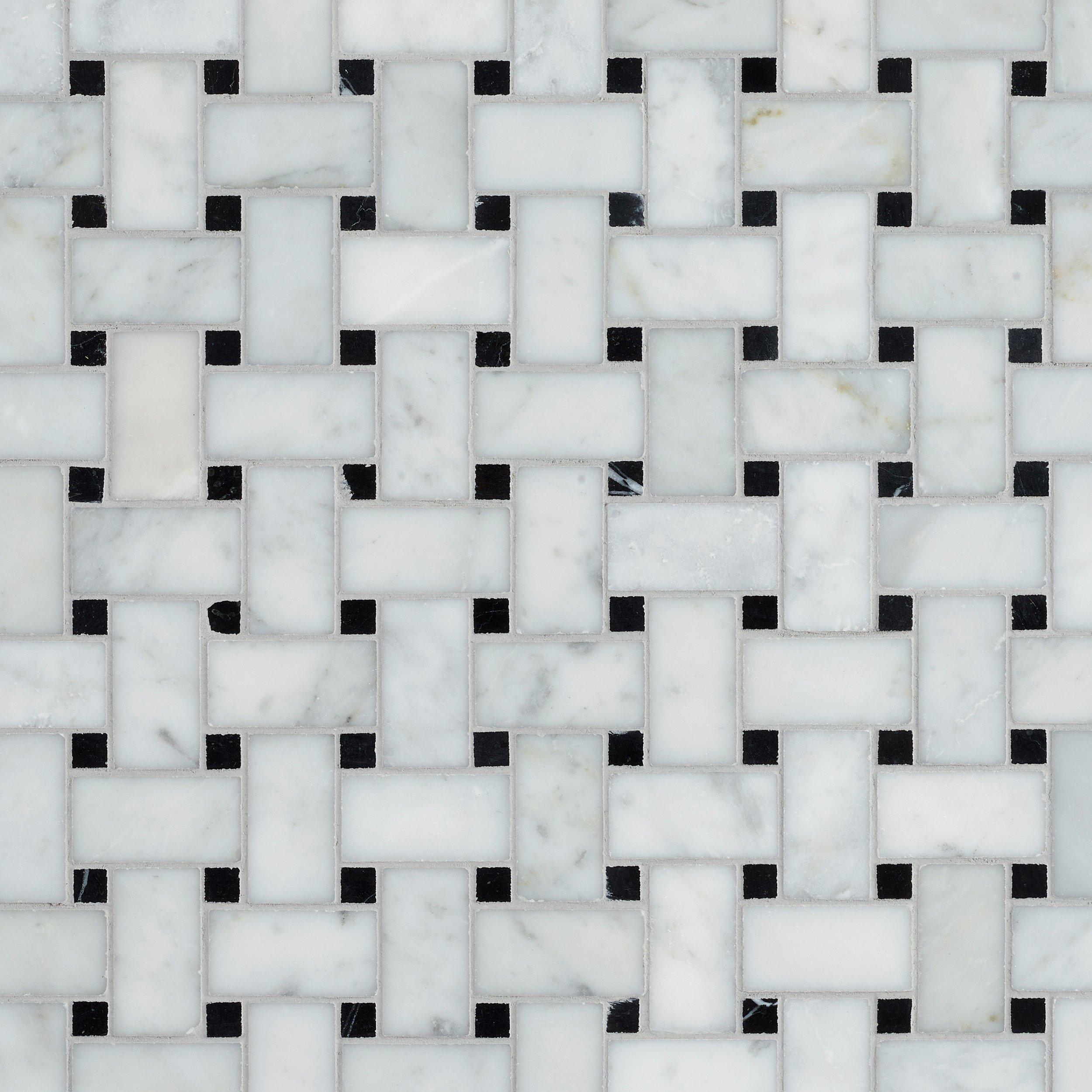 Bianco Carrara Basketweave Polished Marble Mosaic