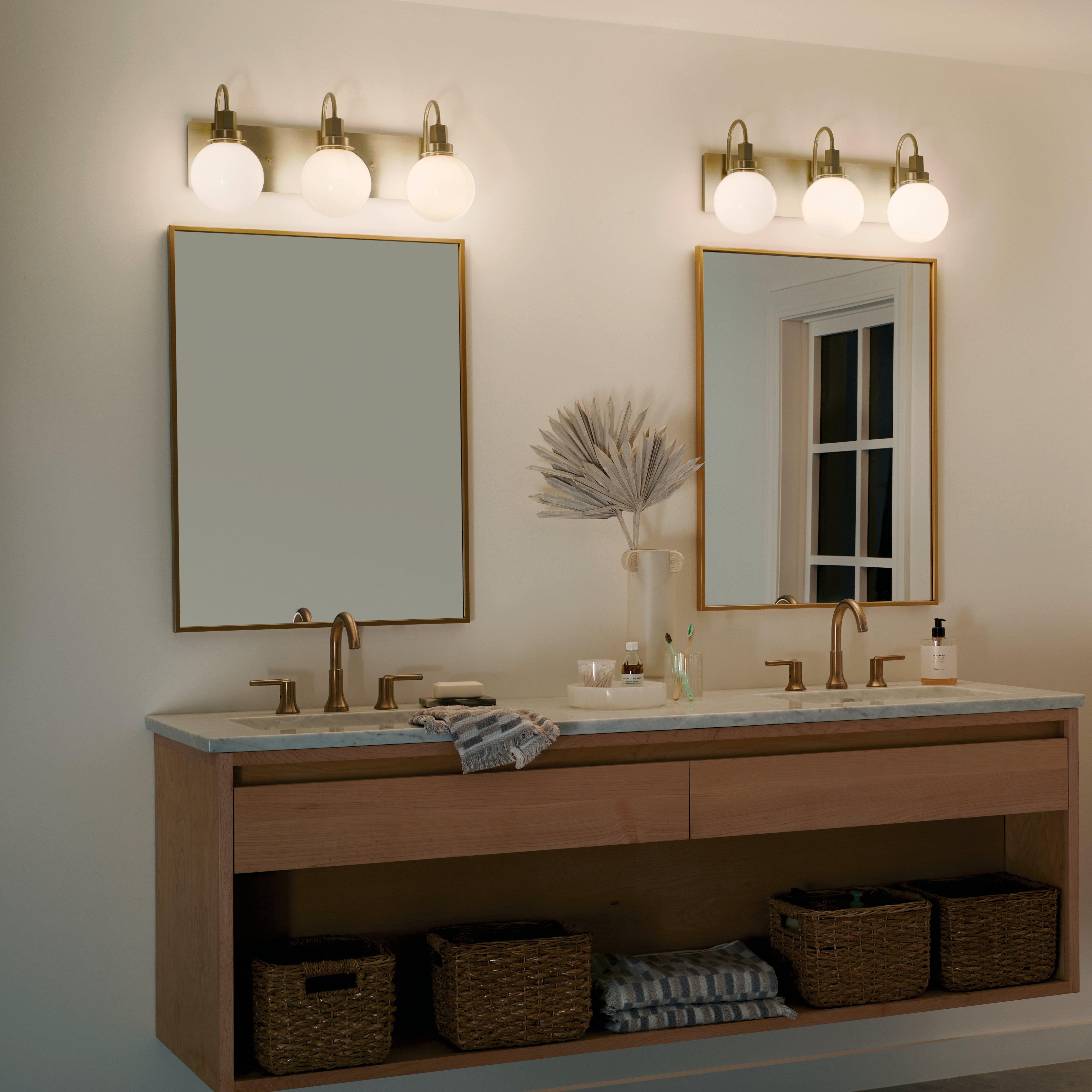 Hex Brushed Gold Triple Vanity Light