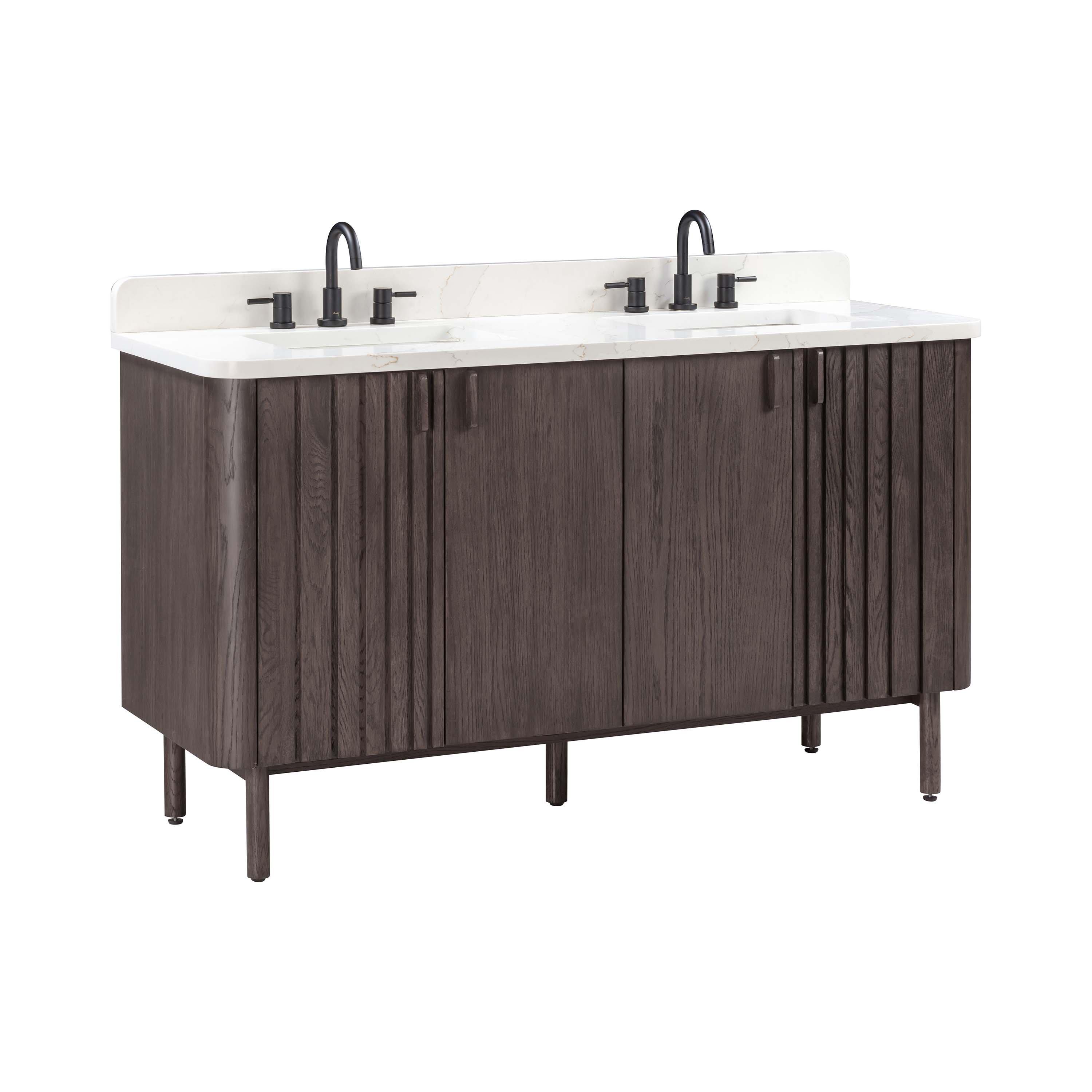 Bradley 61 in. Brown Oak Vanity with Calacatta Quartz Top