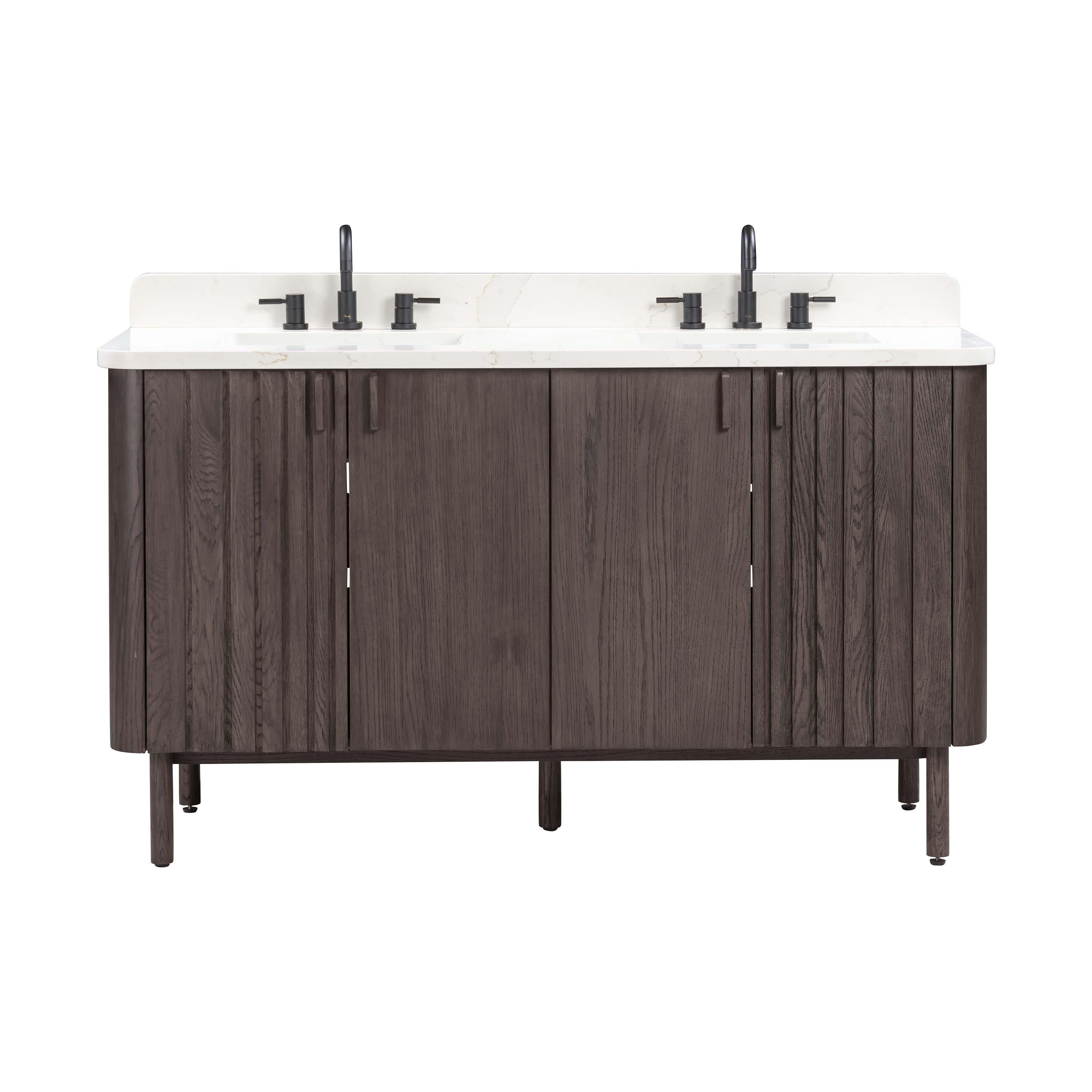 Bradley 61 in. Brown Oak Vanity with Calacatta Quartz Top