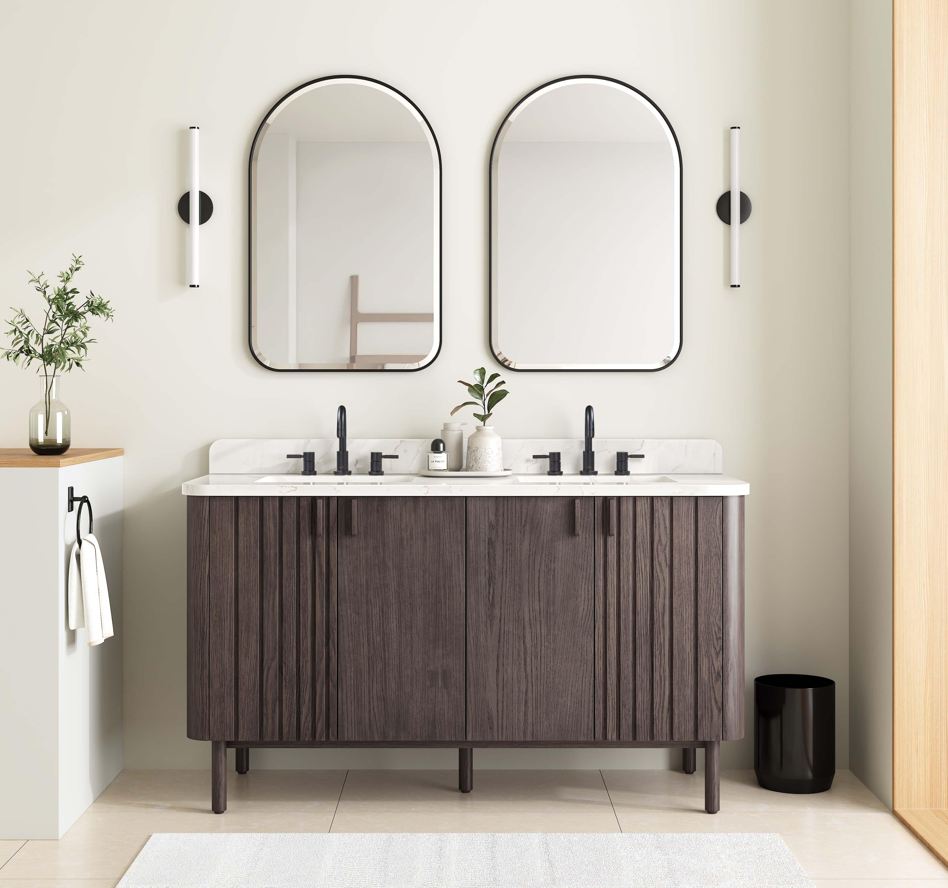 Bradley 61 in. Brown Oak Vanity with Calacatta Quartz Top