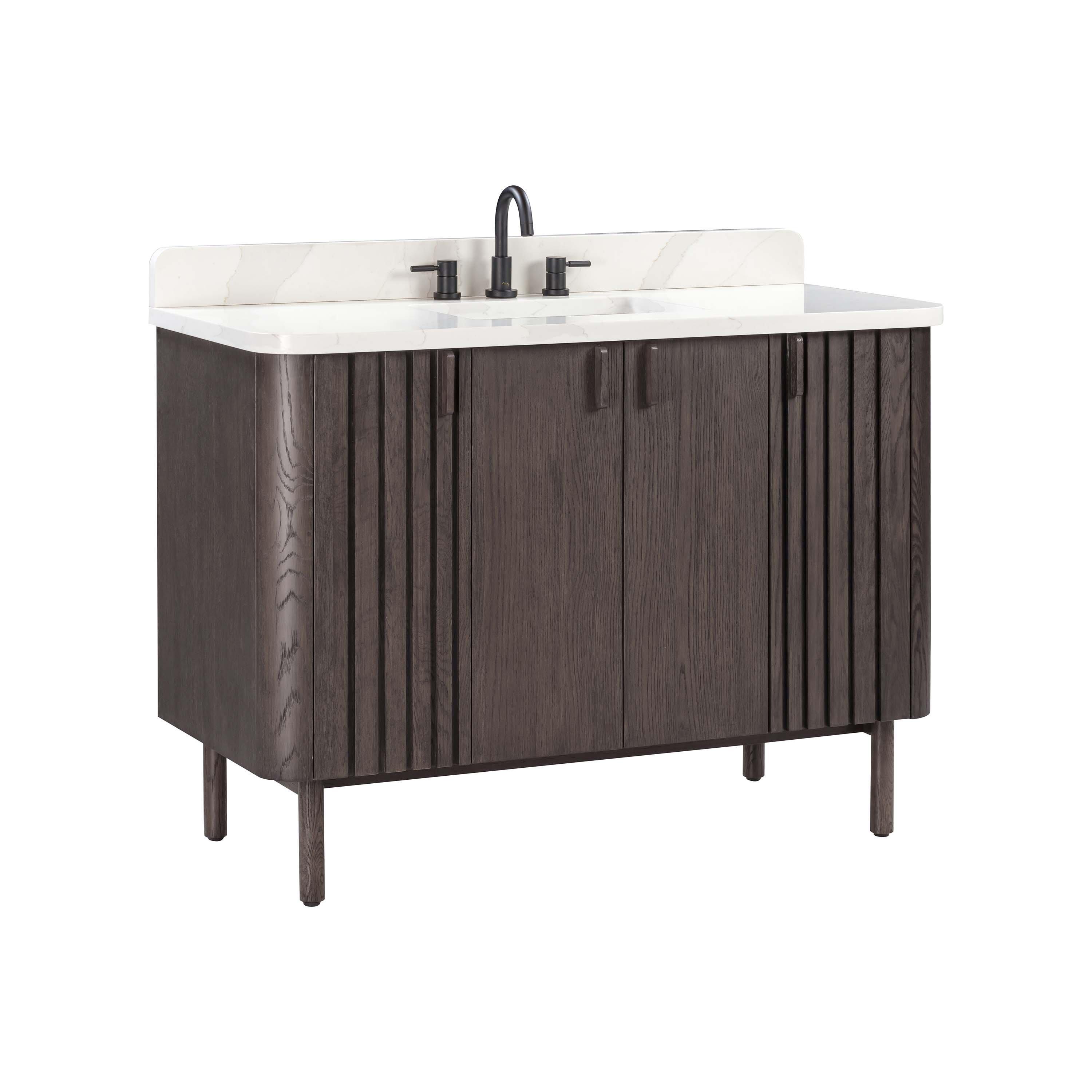 Bradley 49 in. Brown Oak Vanity with Calacatta Quartz Top