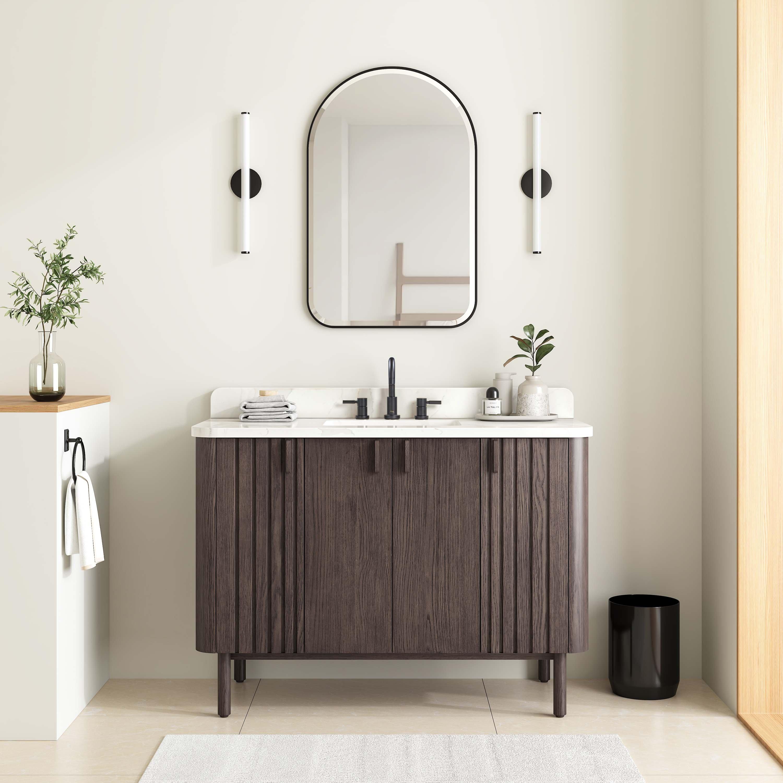 Bradley 49 in. Brown Oak Vanity with Calacatta Quartz Top