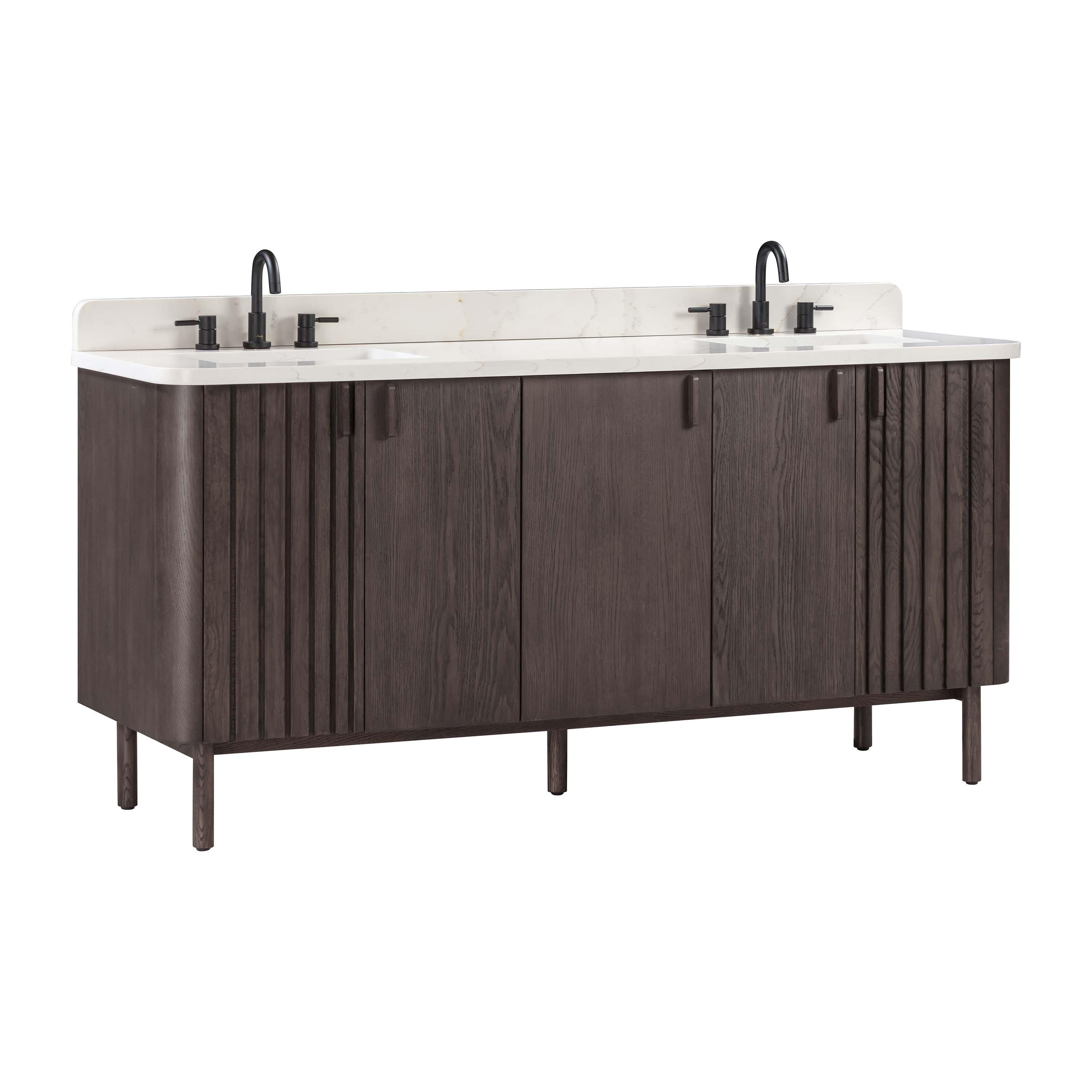 Bradley 73 in. Brown Oak Vanity with Calacatta Quartz Top