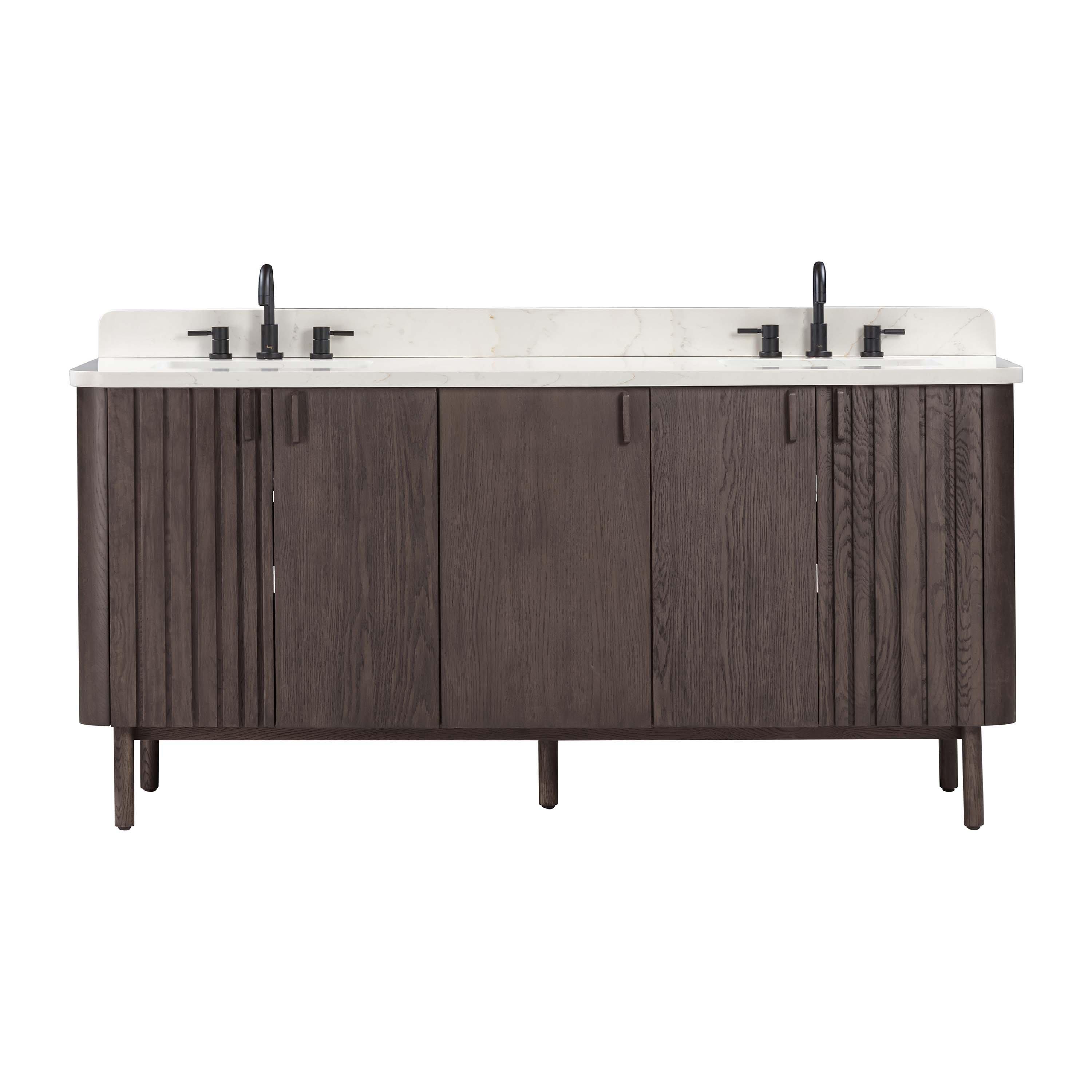 Bradley 73 in. Brown Oak Vanity with Calacatta Quartz Top