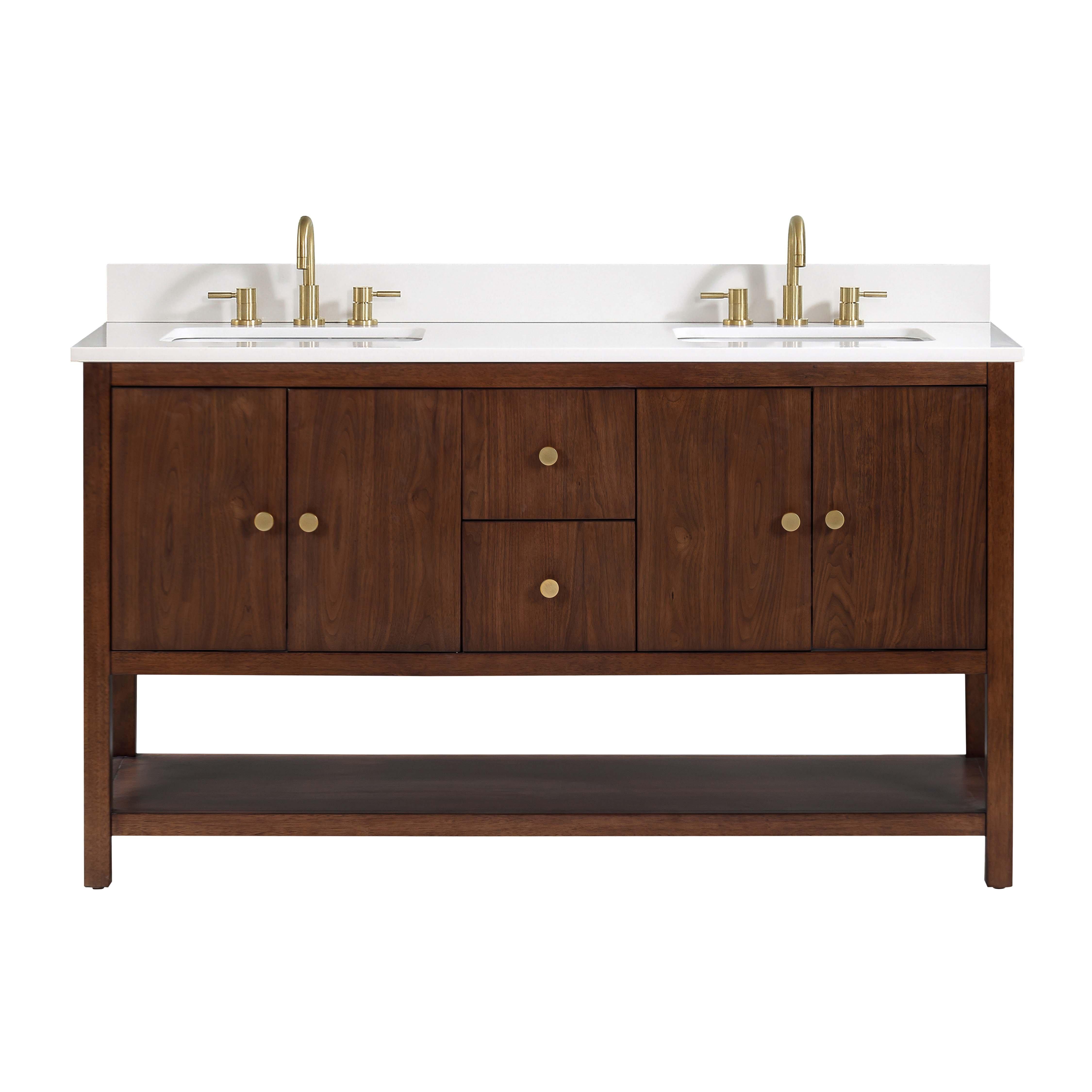 Zora 61 in. Walnut Brown Vanity with White Quartz Top