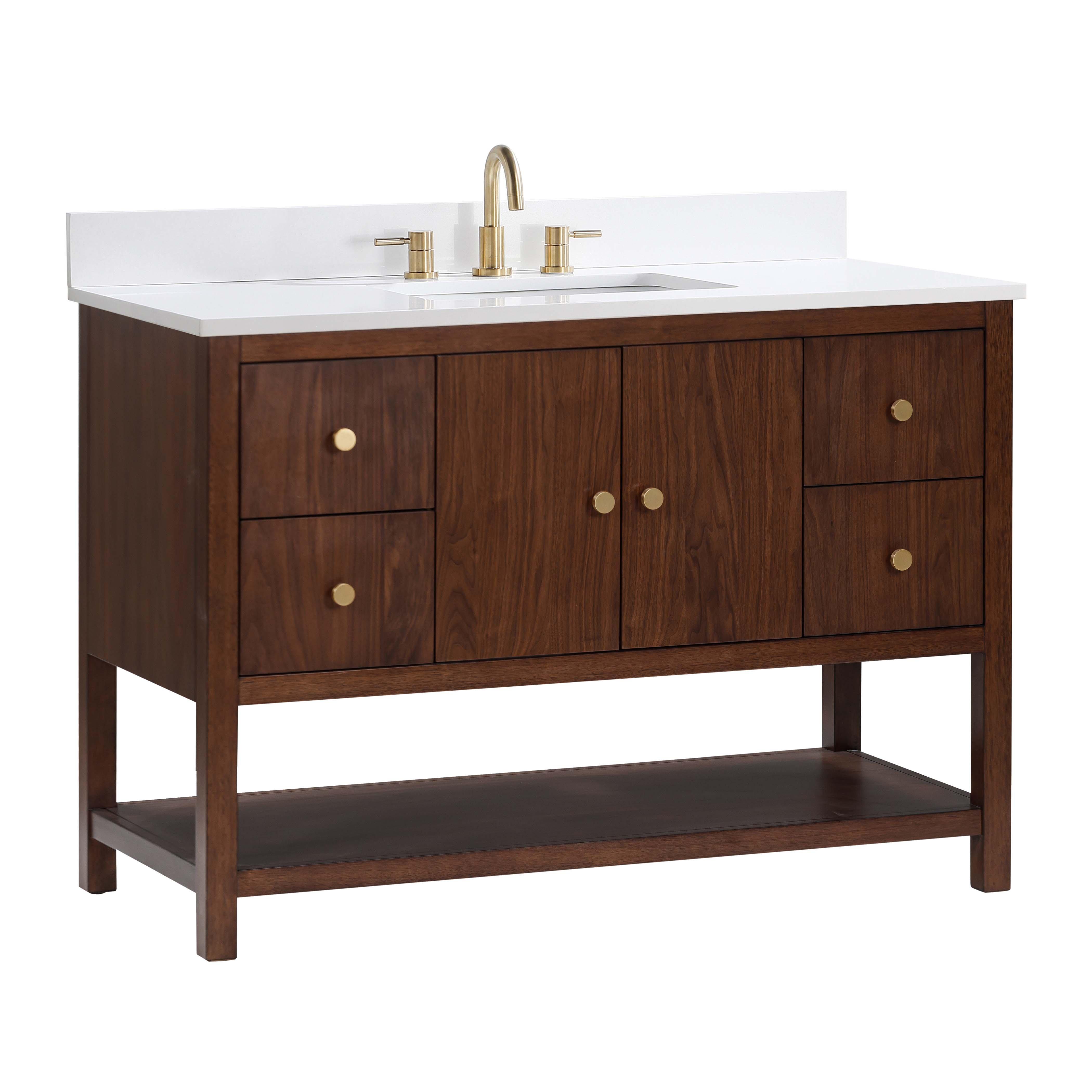 Zora 49 in. Walnut Brown Vanity with White Quartz Top