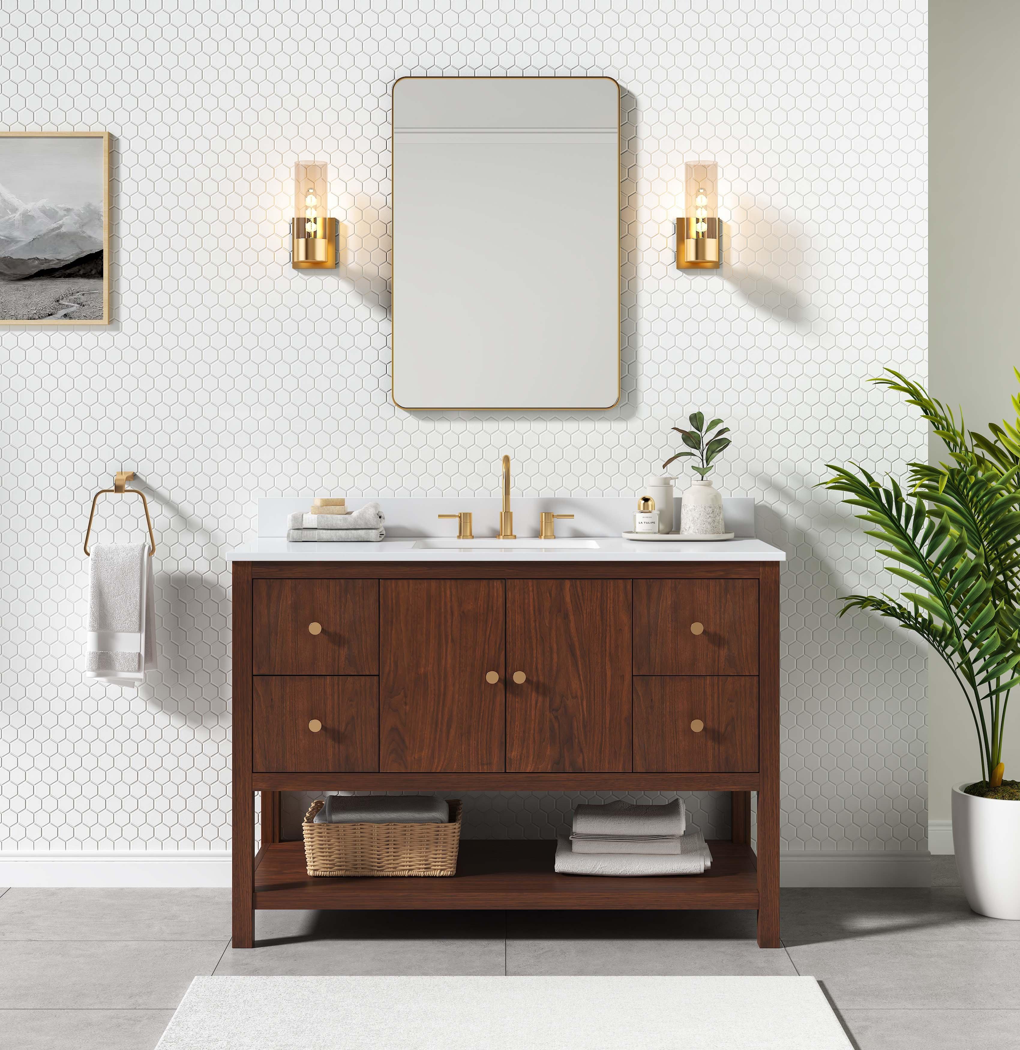 Zora 49 in. Walnut Brown Vanity with White Quartz Top