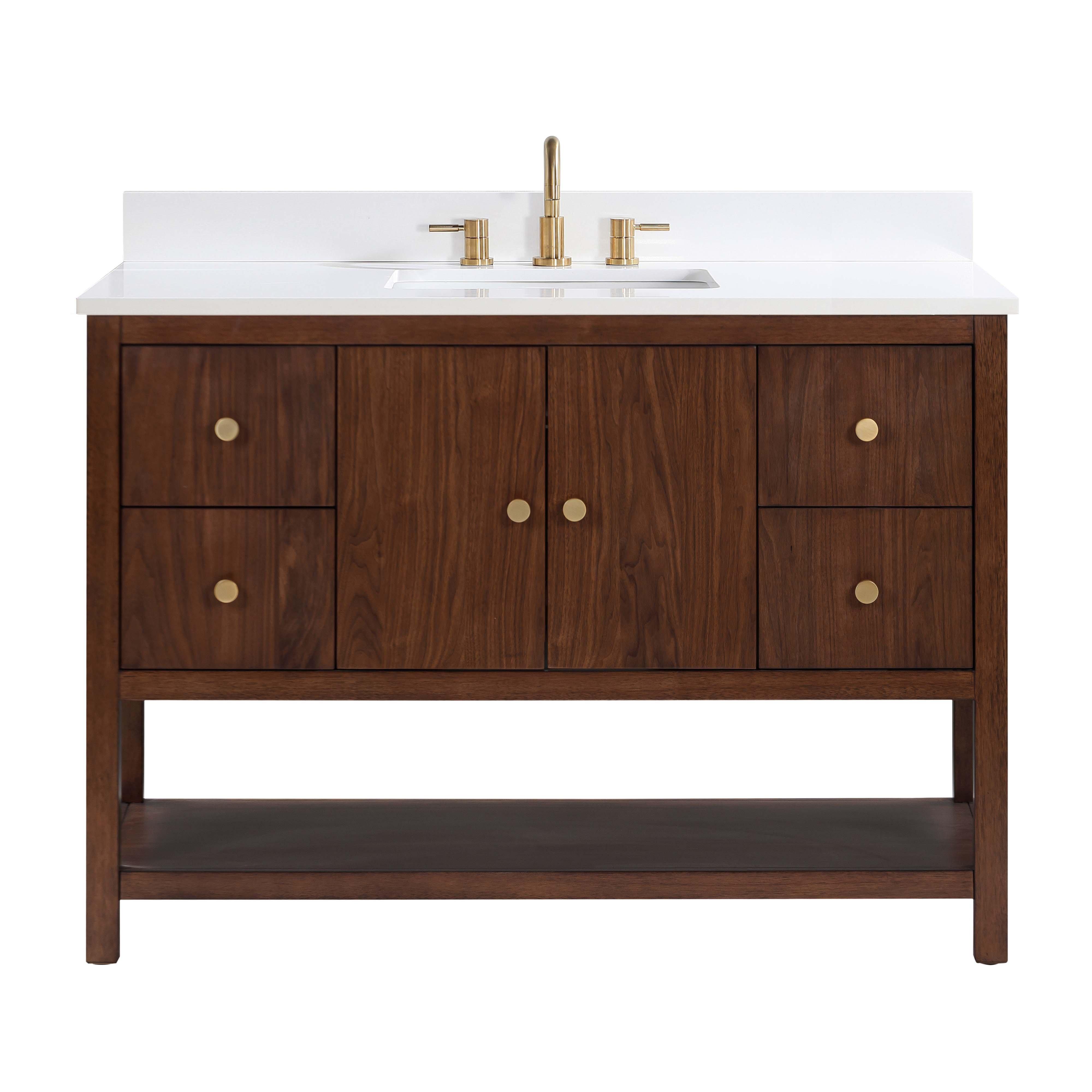 Zora 49 in. Walnut Brown Vanity with White Quartz Top