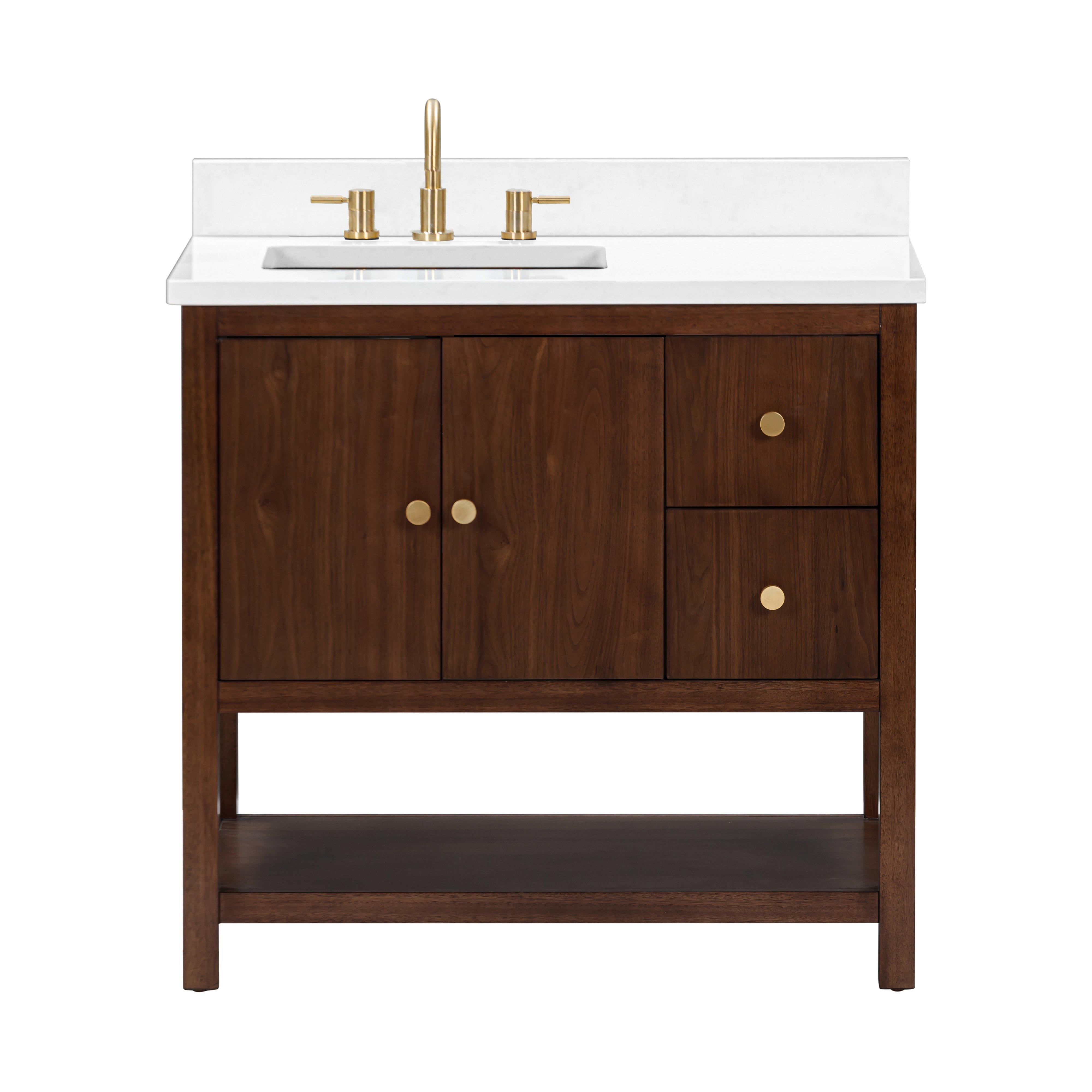 Zora 37 in. Walnut Brown Vanity with White Quartz Top