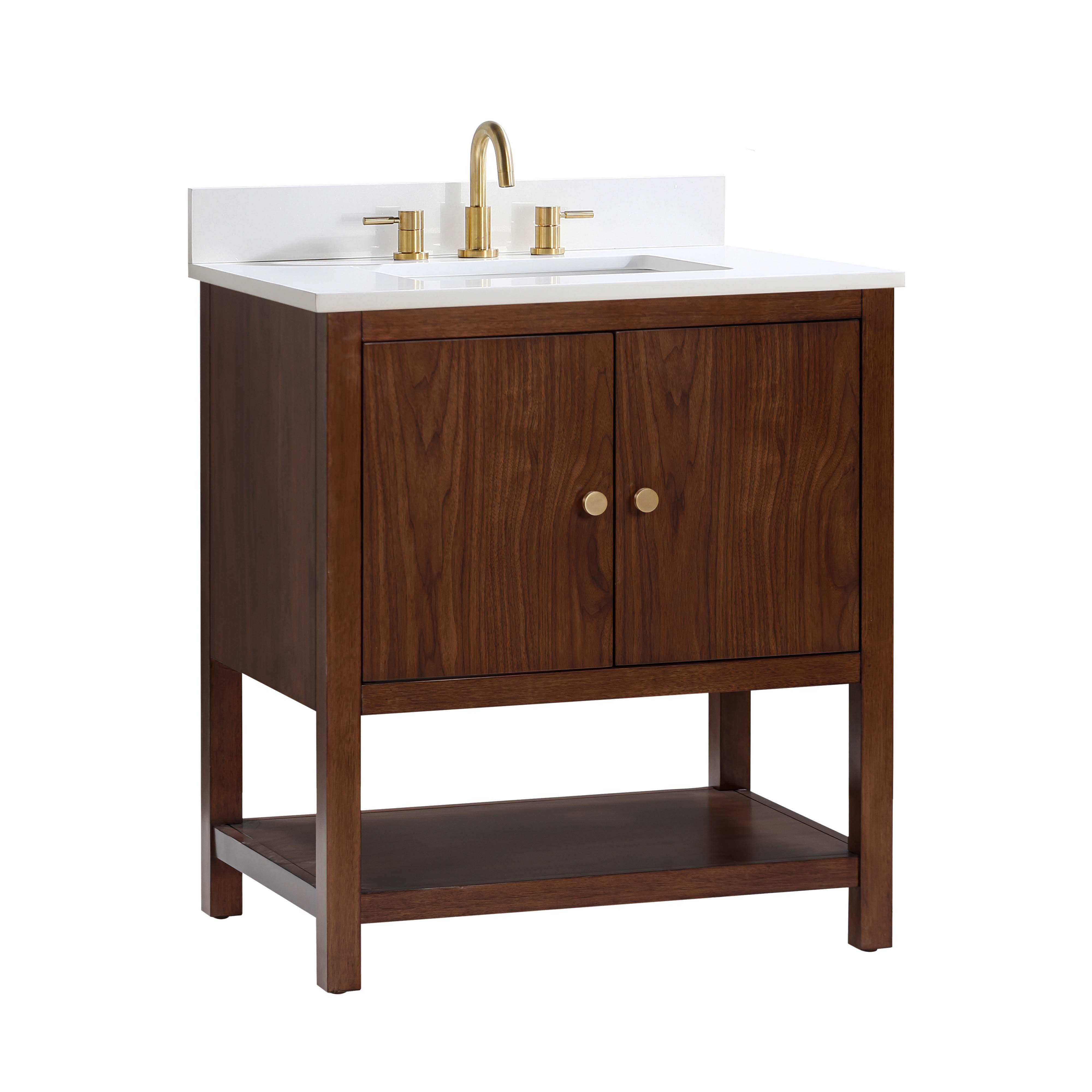 Zora 31 in. Walnut Brown Vanity with White Quartz Top