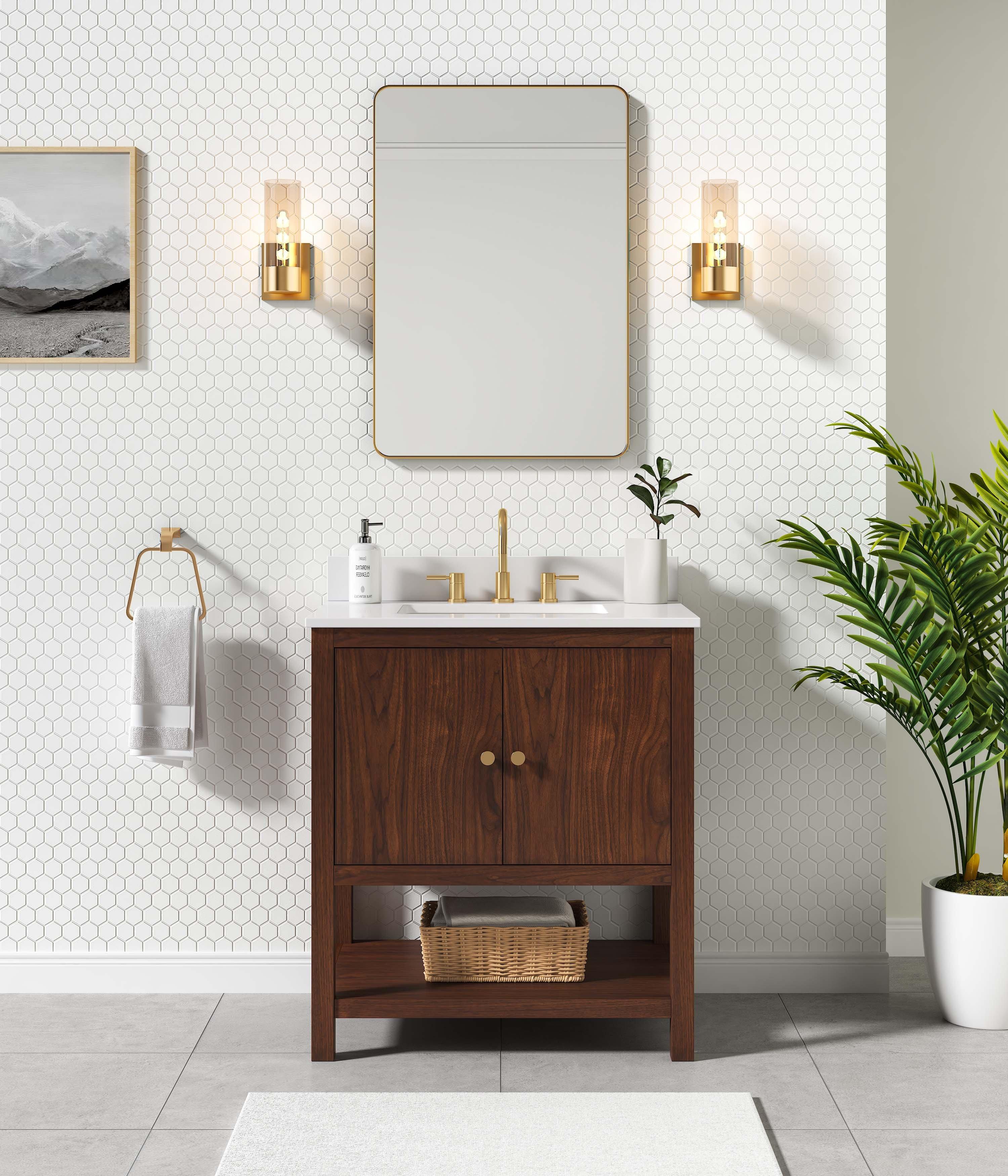 Zora 31 in. Walnut Brown Vanity with White Quartz Top