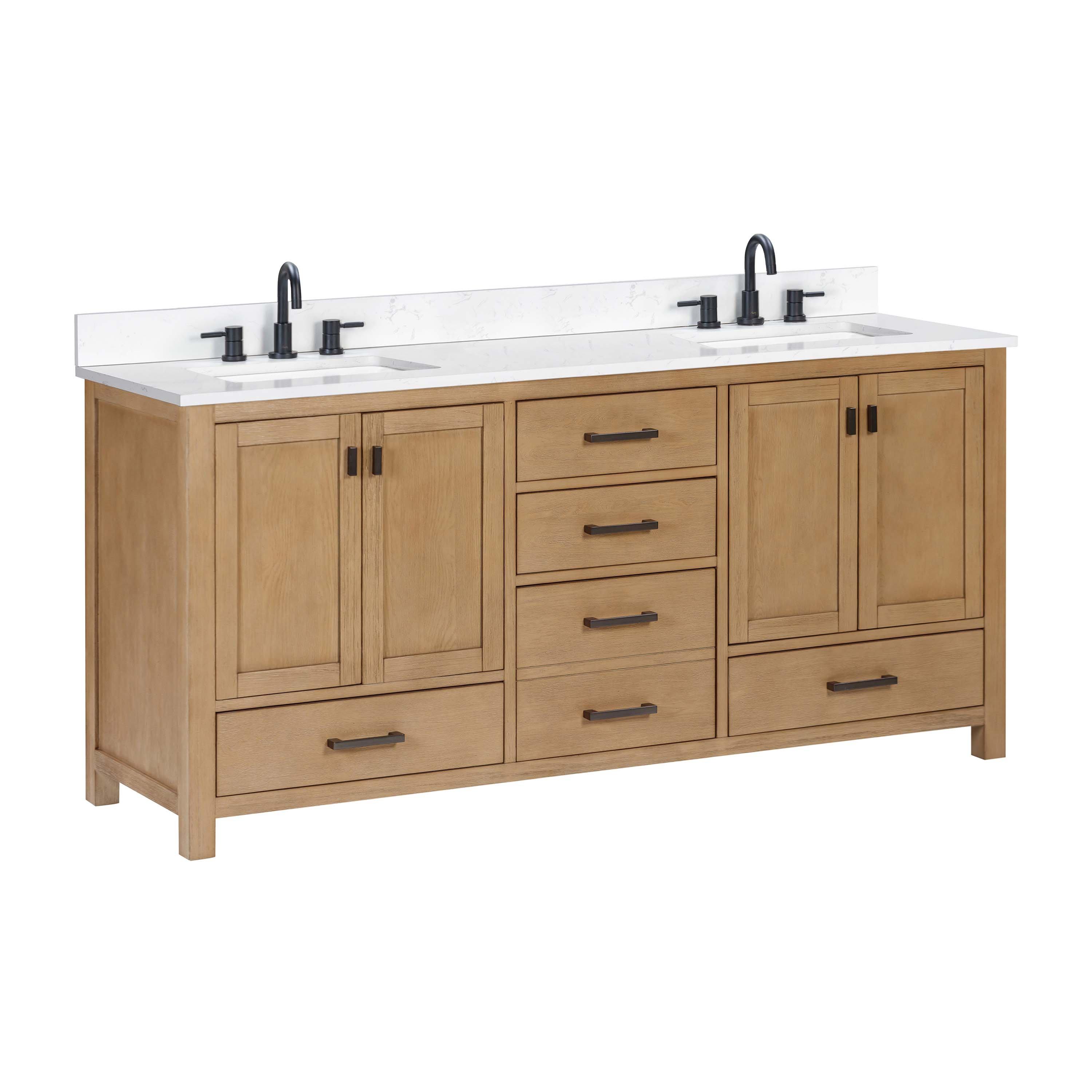 Kent 73 in. Natural Oak Vanity with Calacatta Engineered Top